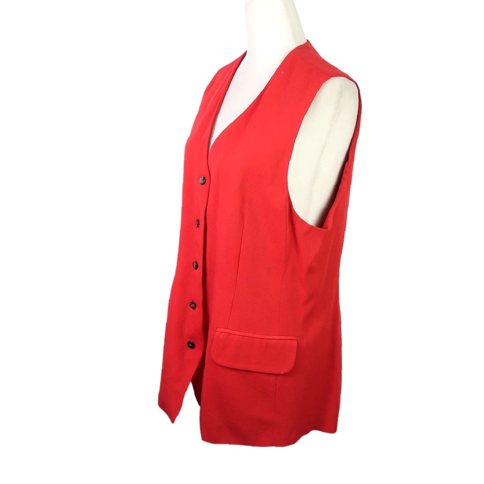 Vintage VINTAGE Forenza Vest Wool Red Longline 90s M Womens Sleeveless Button Mid-Length Fall Winter Spring Casual Workwear Party/Cocktail Size M / US 6-8 / IT 42-44 - 3 Thumbnail