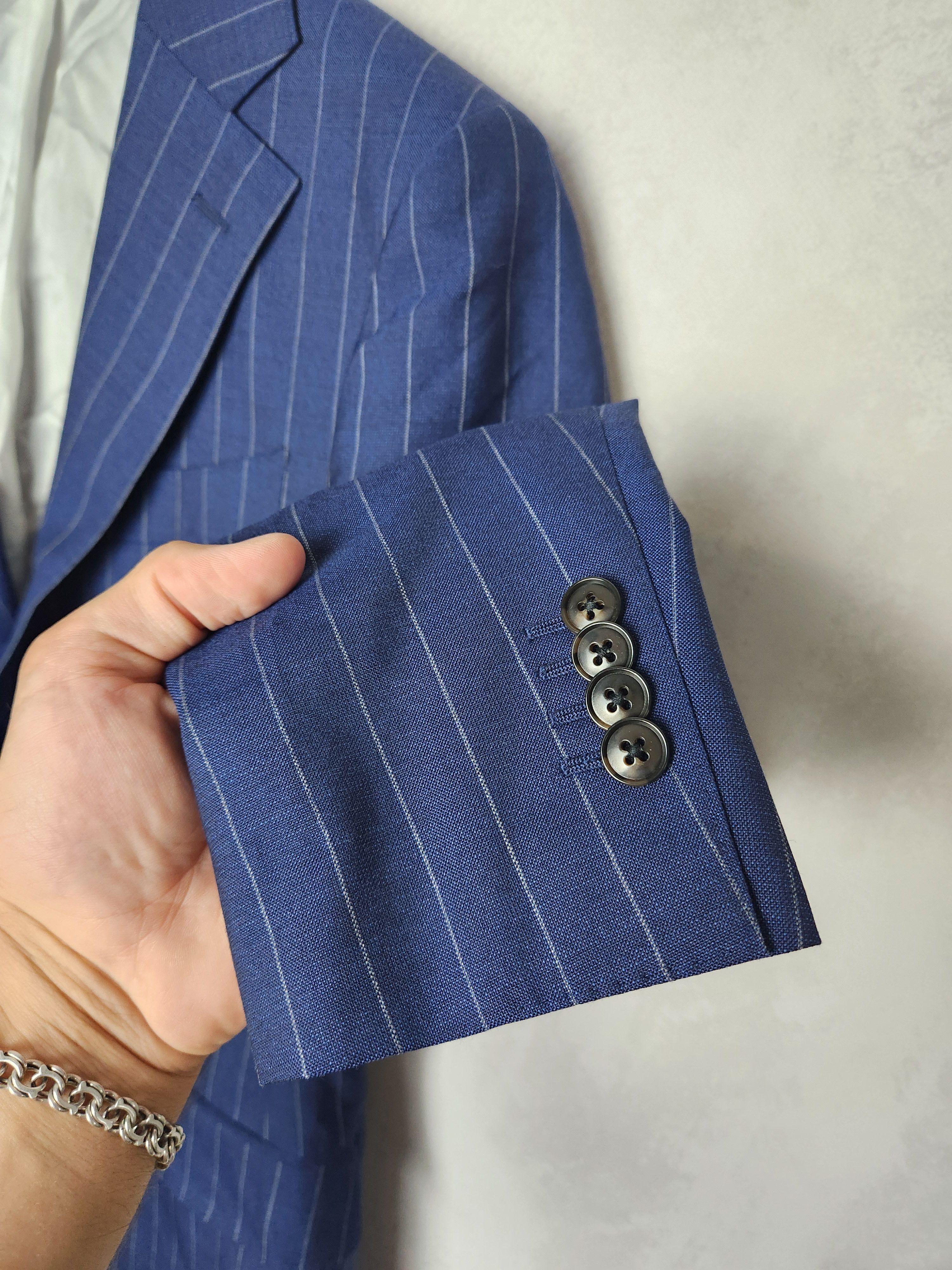 Suitsupply Suitsupply Lazio Single Breasted stripes blue suit slim Size 46R - 3 Thumbnail