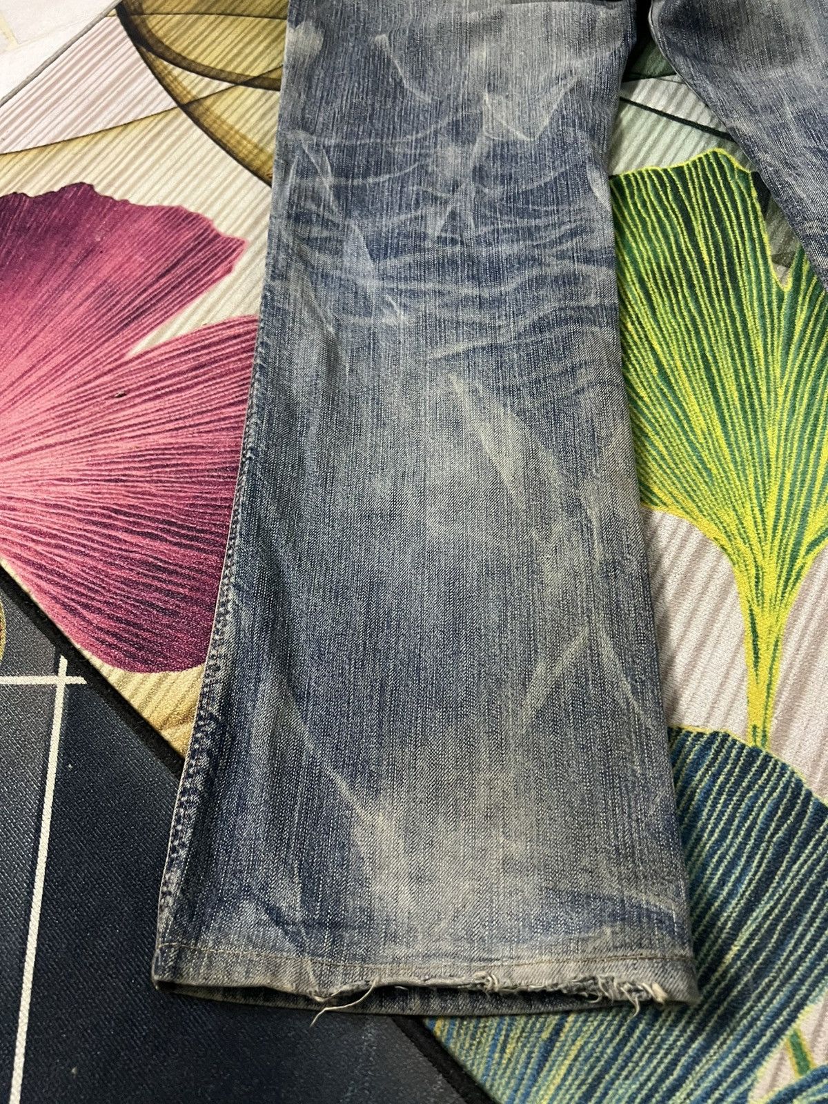 If Six Was Nine 💥Flare💥 Edwin 503 Blue Trip Eagle Model Distress Jean Size US 33 - 15 Thumbnail