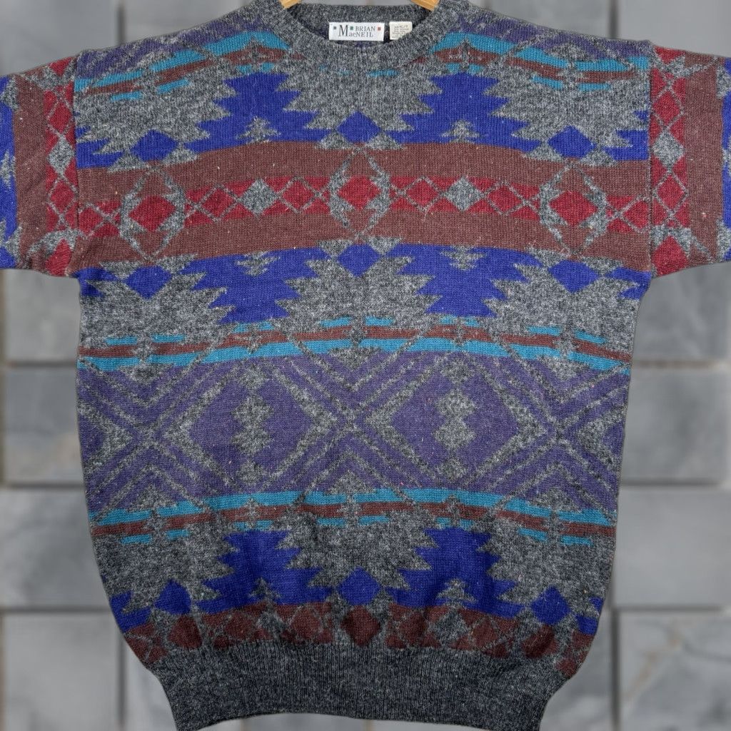 Vintage VINTAGE Brian MacNeil Wool Blend Mens Sweater XL T Navy Blue Geometric Crew Neck Pullover 90s Wool Blend Geometric Mens XLT Navy Size US XL / EU 56 / 4 - 1 Thumbnail