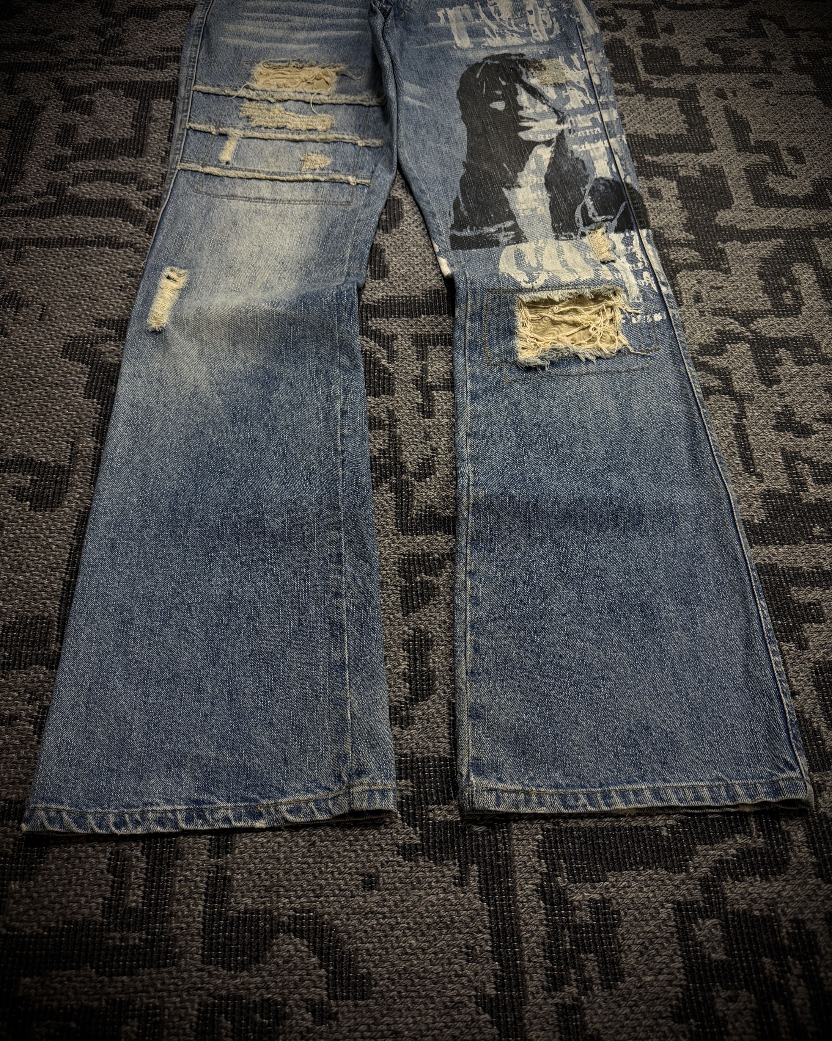 In The Attic In The Attic Distressed Graphic Bootcut Jeans Size US 34 / EU 50 - 5 Thumbnail