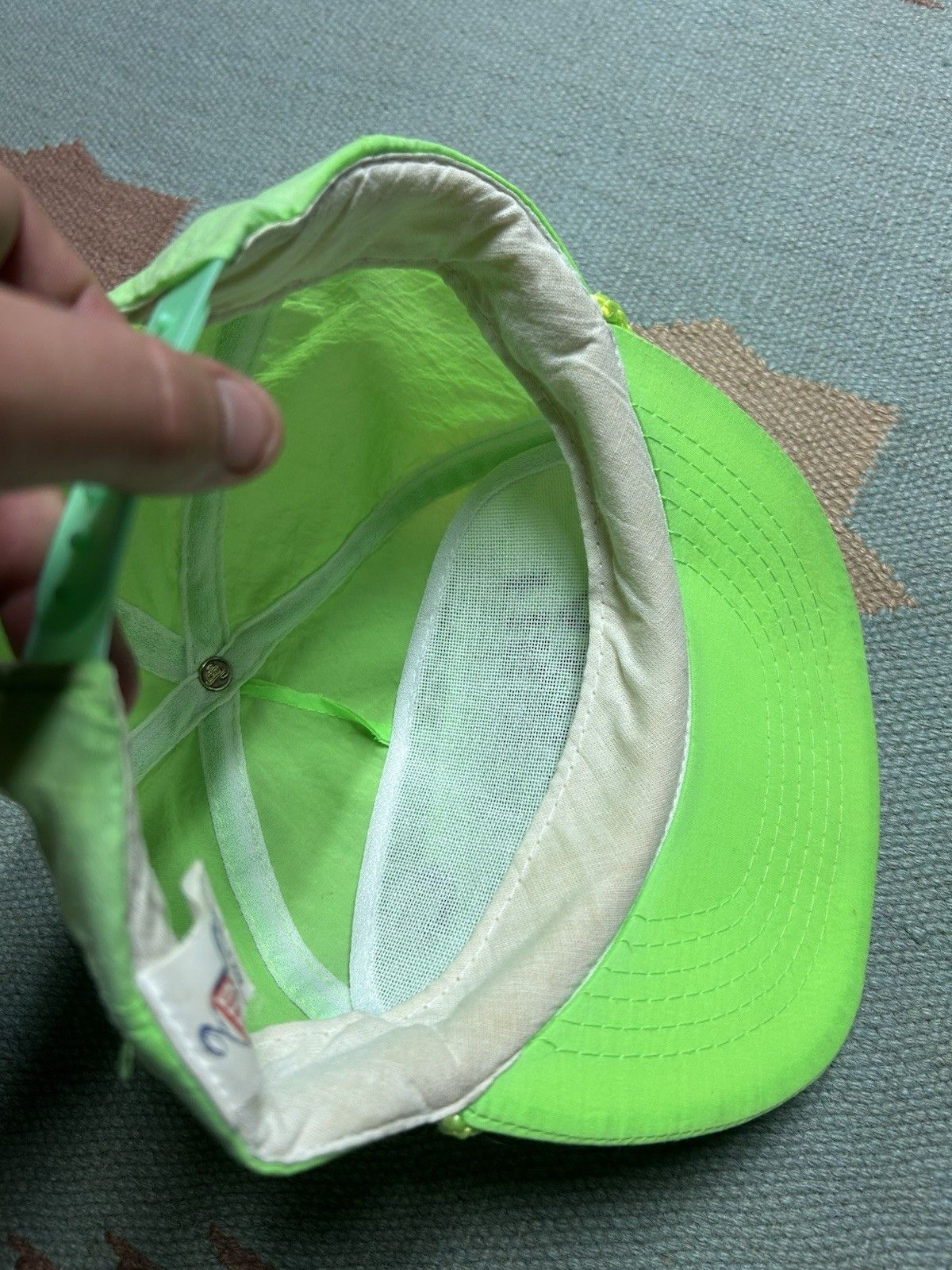 Vintage Vtg 90s SnapBack hat first of America bank hi vis neon nylon Size ONE SIZE - 6 Thumbnail