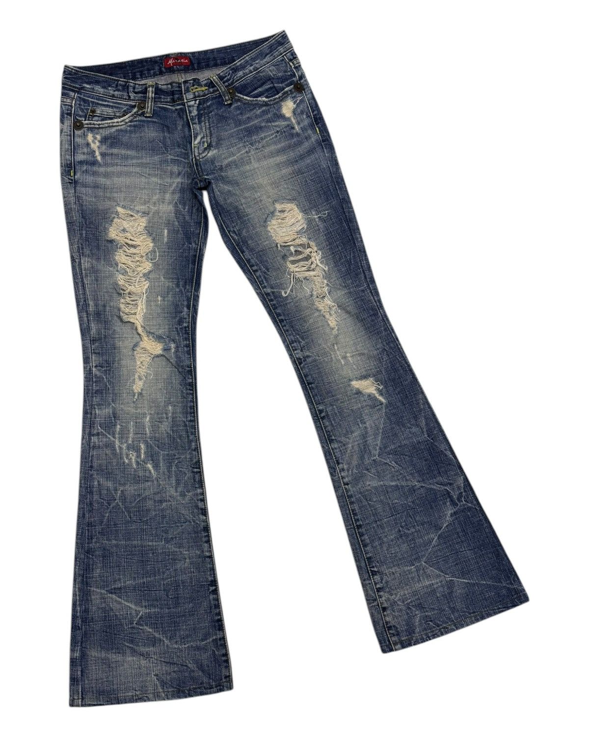Hysteric Glamour × Japanese Brand HYSTERIC GLAMOUR STYLE DISTRESS DENIM MARAXIA FLARED PANTS Size 30" / US 8 / IT 44 - 3 Thumbnail