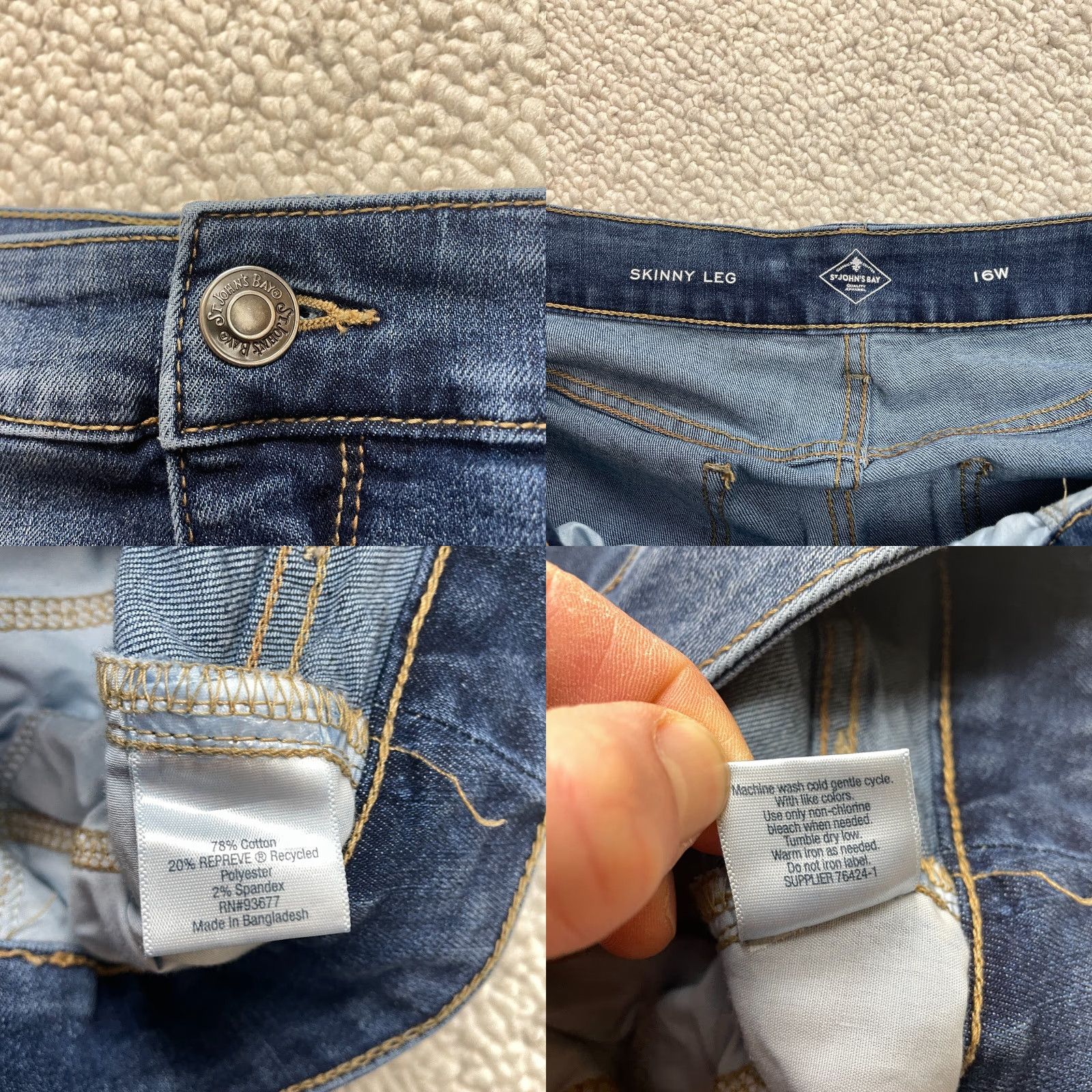 Vintage St. John's Bay Jeans Womens 16 W Blue Denim Skinny Leg Ankle Tie 35x26 Mid Rise Size 38" / US 16 / IT 52 - 8 Thumbnail