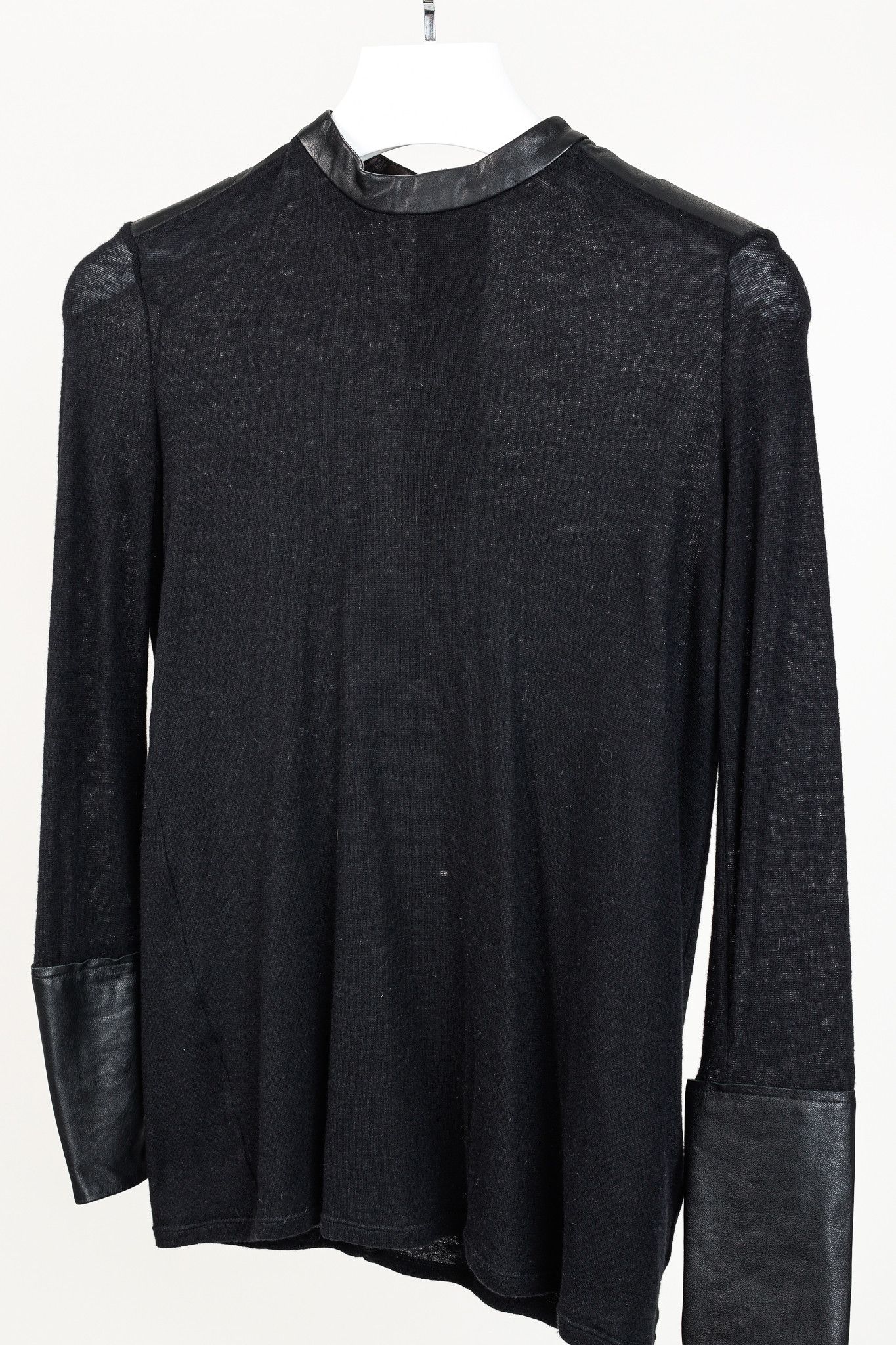 Helmut Lang Helmut Lang Black Angora Leather-Trim Cozy Long Sleeve Top Size S / US 4 / IT 40 - 3 Thumbnail