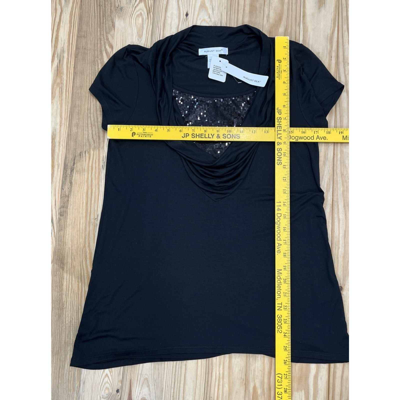 Other NWT August Silk Top Black Sequin Round Neck Short Sleeve Size S / US 4 / IT 40 - 8 Thumbnail