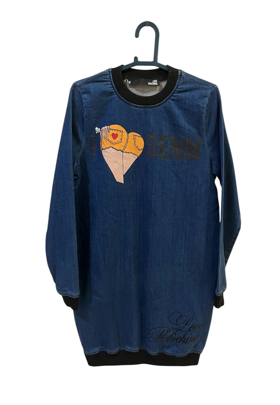 Love Moschino Love Moschino Denim Blue Cotton Long Sweater Dress Size XS / US 0-2 / IT 36-38 - 1 Thumbnail