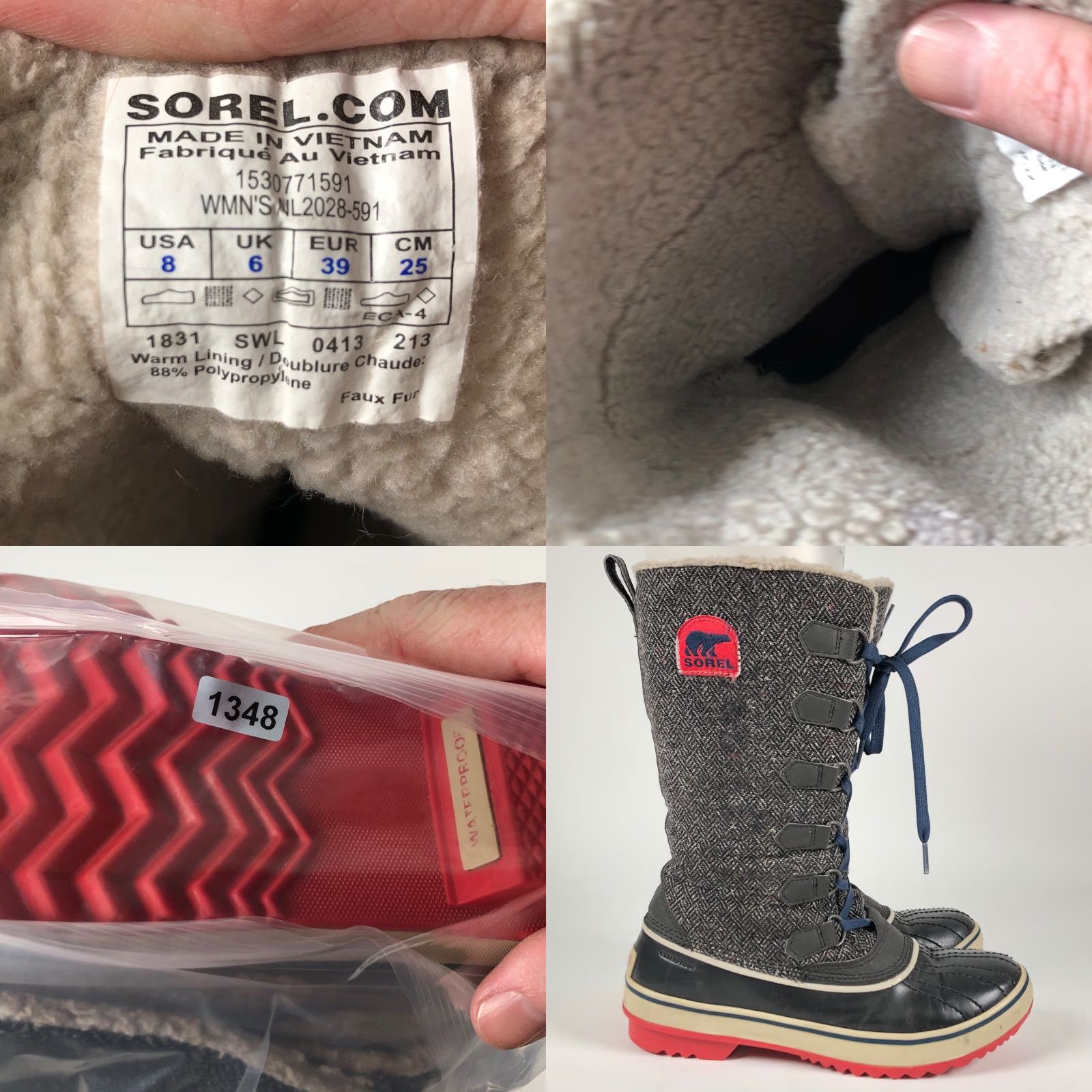 SOREL Sorel Tivoli Womens Snow Boot Gray Tweed Wool Waterproof Lace Up Mid-Calf Round Toe Fur Trim Winter Boots Women's 8 US Size US 8 / IT 38 - 9 Thumbnail