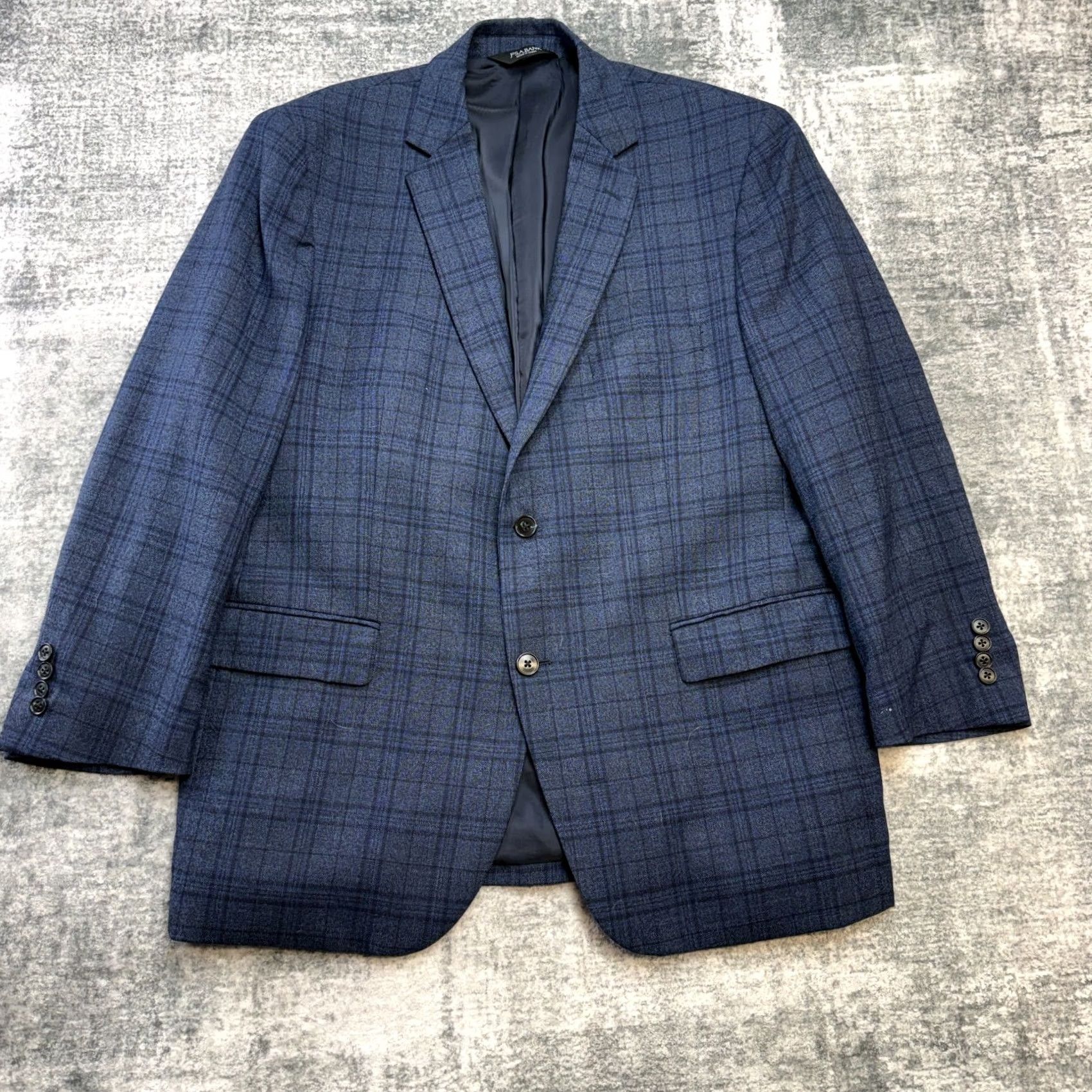 Jos. A. Bank Jos. A. Bank Blazer Jacket Mens 46R Blue Plaid Wool Single-Breasted Notch Lapel 2-Button Vintage: No Size 46R - 2 Thumbnail