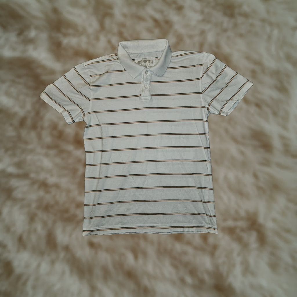 Vintage Aéropostale Polo Shirt Men M White Short Sleeve Striped Casual Preppy Size US M / EU 48-50 / 2 - 1 Thumbnail