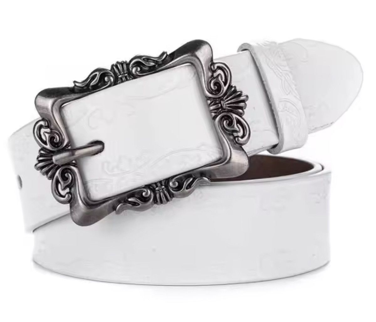 Japanese Brand Floral Embossed Leather Casual Belt 105 cm Size ONE SIZE - 3 Thumbnail
