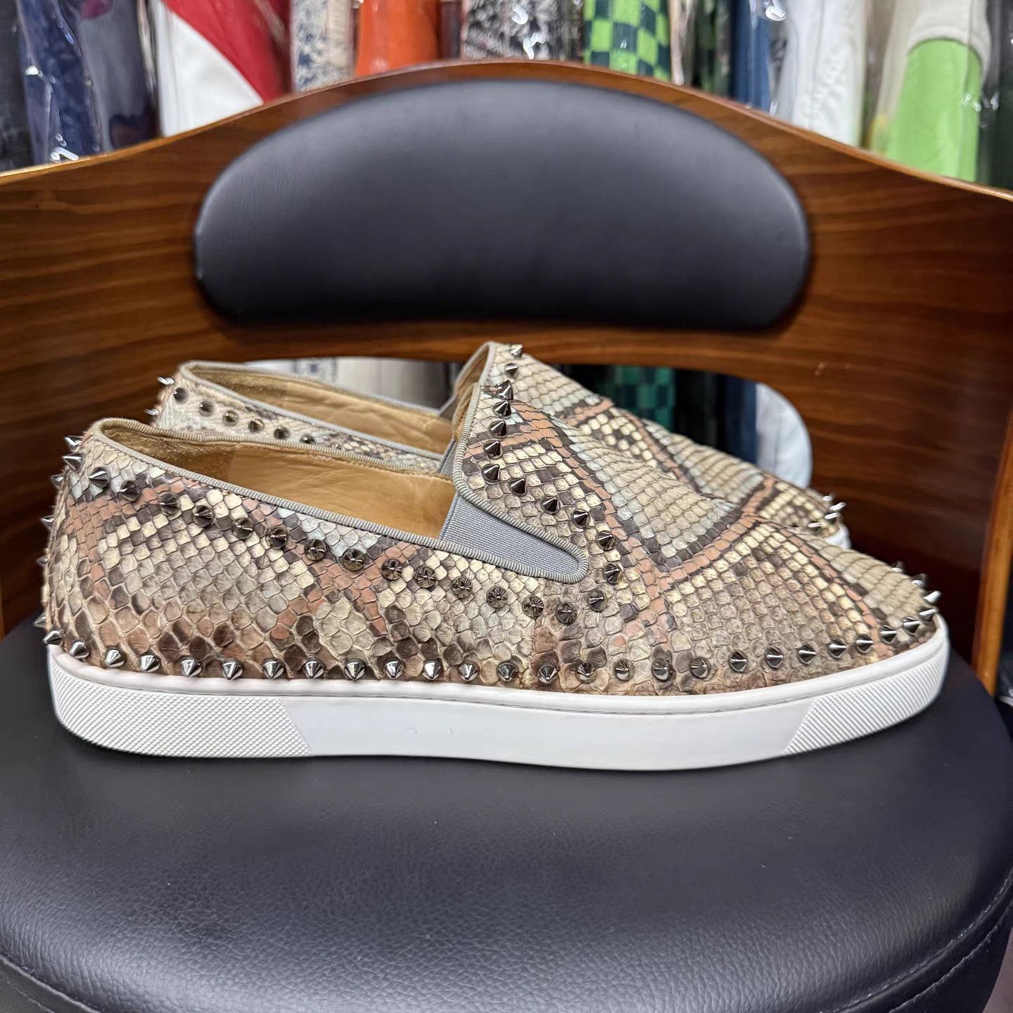 Christian Louboutin Christian Louboutin Snakeskin Studded Slip-On K15 Size US 11.5 / EU 44-45 - 4 Thumbnail