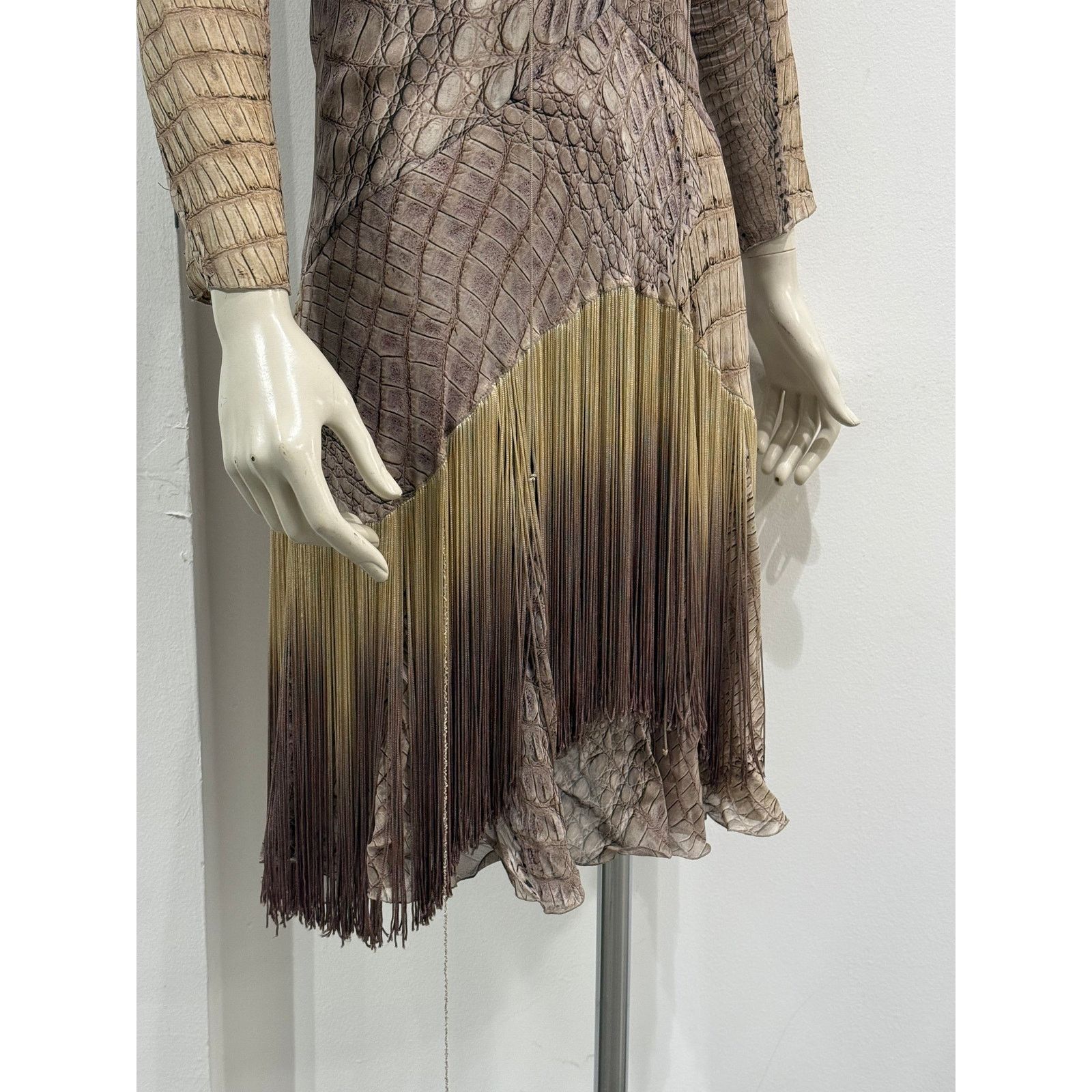 Roberto Cavalli S/S2011 Roberto Cavalli silk crocodile print fringe dress Size S / US 4 / IT 40 - 4 Thumbnail