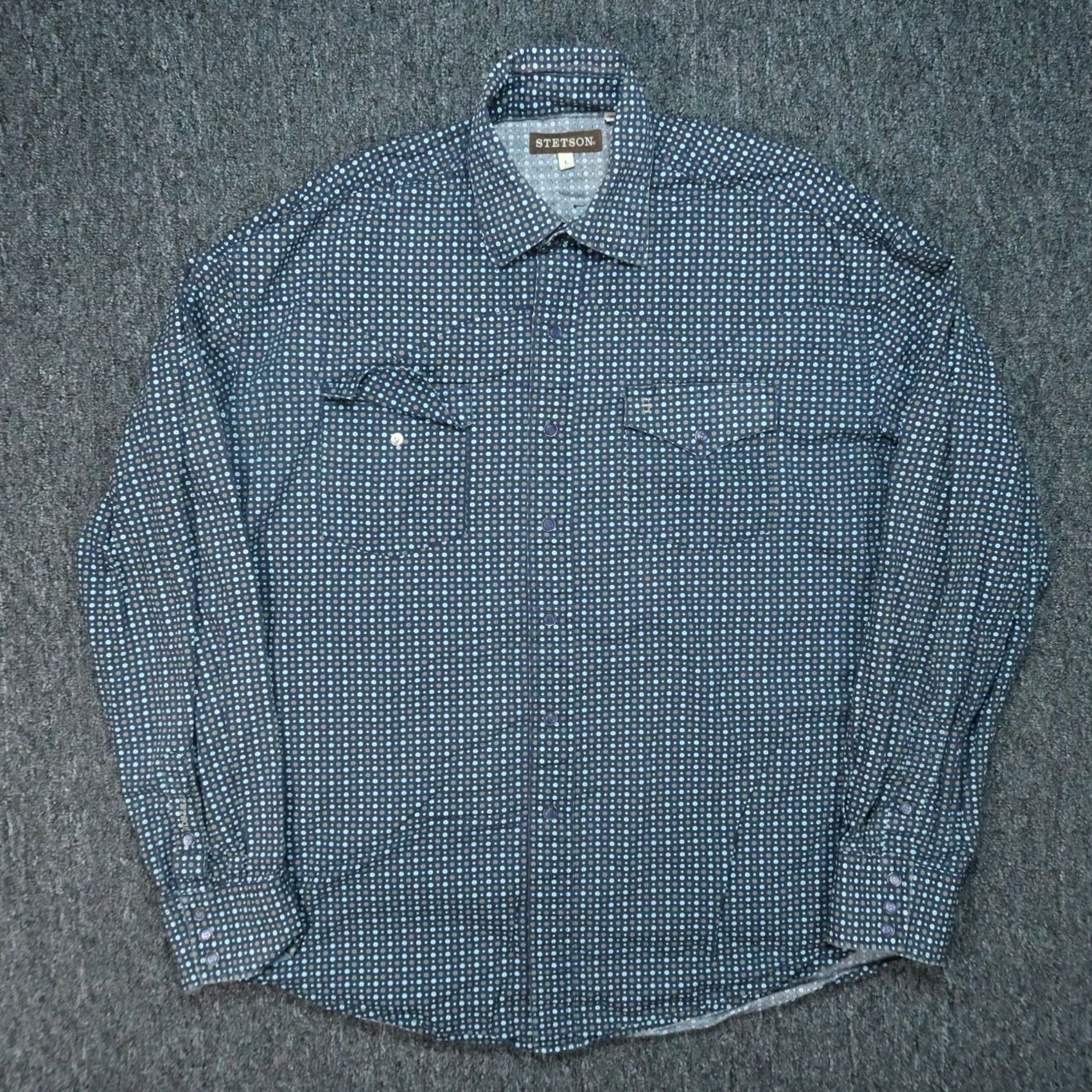 Stetson Stetson Shirt Mens Large Blue Pearl Snap Long Sleeve Western Polka Dot Shirt - Stetson Cotton Button-Up Regular Chest 48in Blue Mens Size US L / EU 52-54 / 3 - 2 Thumbnail