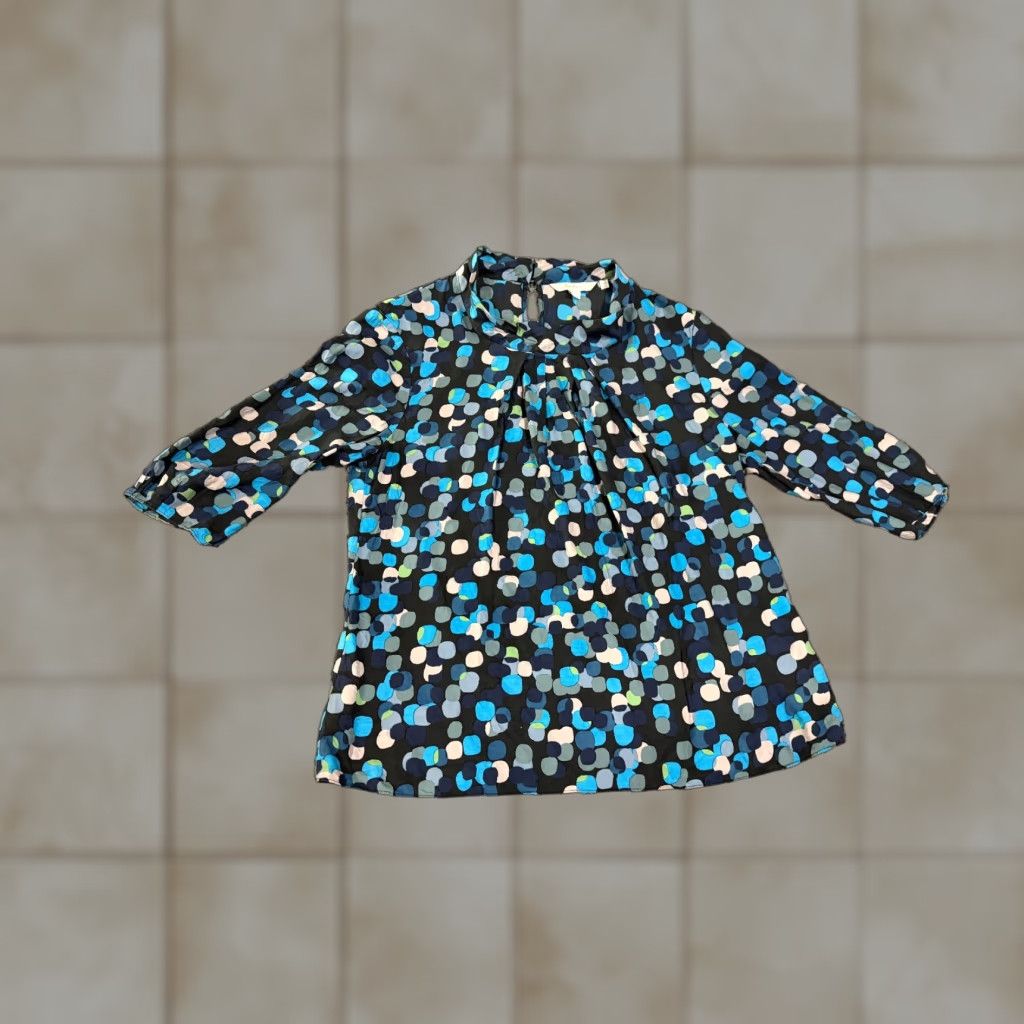 Boden Boden Blouse Women 12 Blue Green Polka Dot Long Sleeve Henley Tie Waist Pullover Regular Size XL / US 12-14 / IT 48-50 - 1 Thumbnail