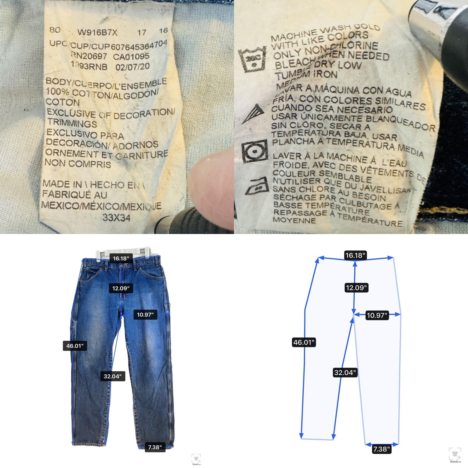 Dickies Dickies Jeans Mens 33x34 Blue Medium Wash Straight Relaxed Denim Zip Fly Pants Size US 33 - 8 Thumbnail