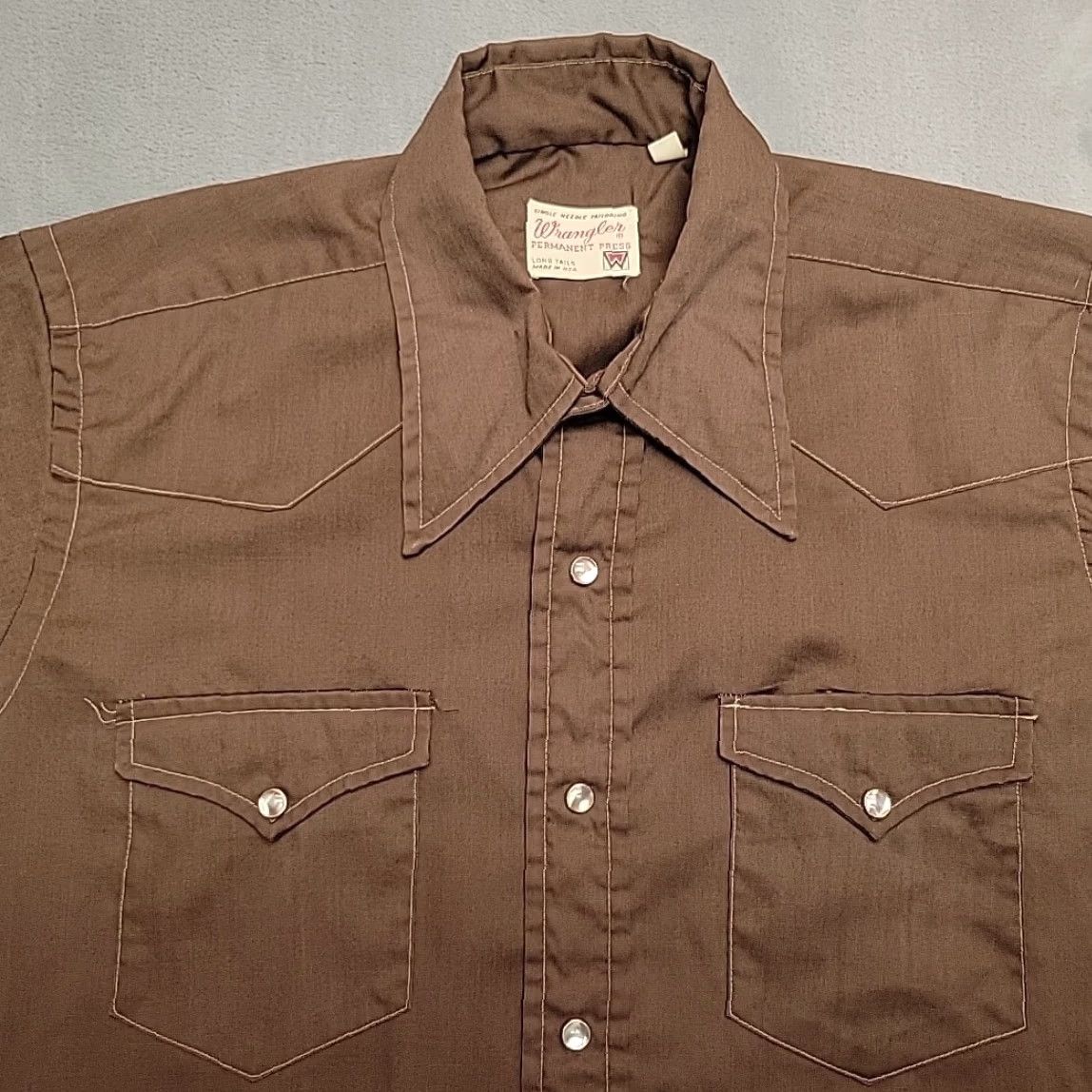 Wrangler VINTAGE Wrangler Shirt Men M Brown Western Pearl Snap Long Sleeve Rodeo Made in USA Cowboys Outdoors Western 70s Size US M / EU 48-50 / 2 - 2 Thumbnail