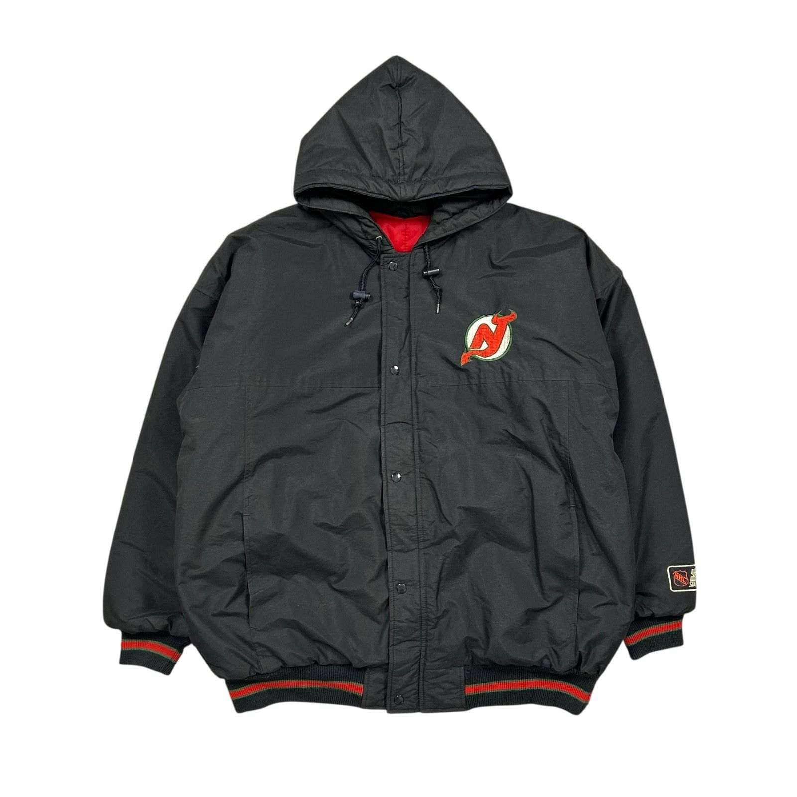 NHL VTG 90s NHL NEW JERSEY DEVILS STARTER HOODED PUFFER JACKET Size US XXL / EU 58 / 5 - 2 Thumbnail