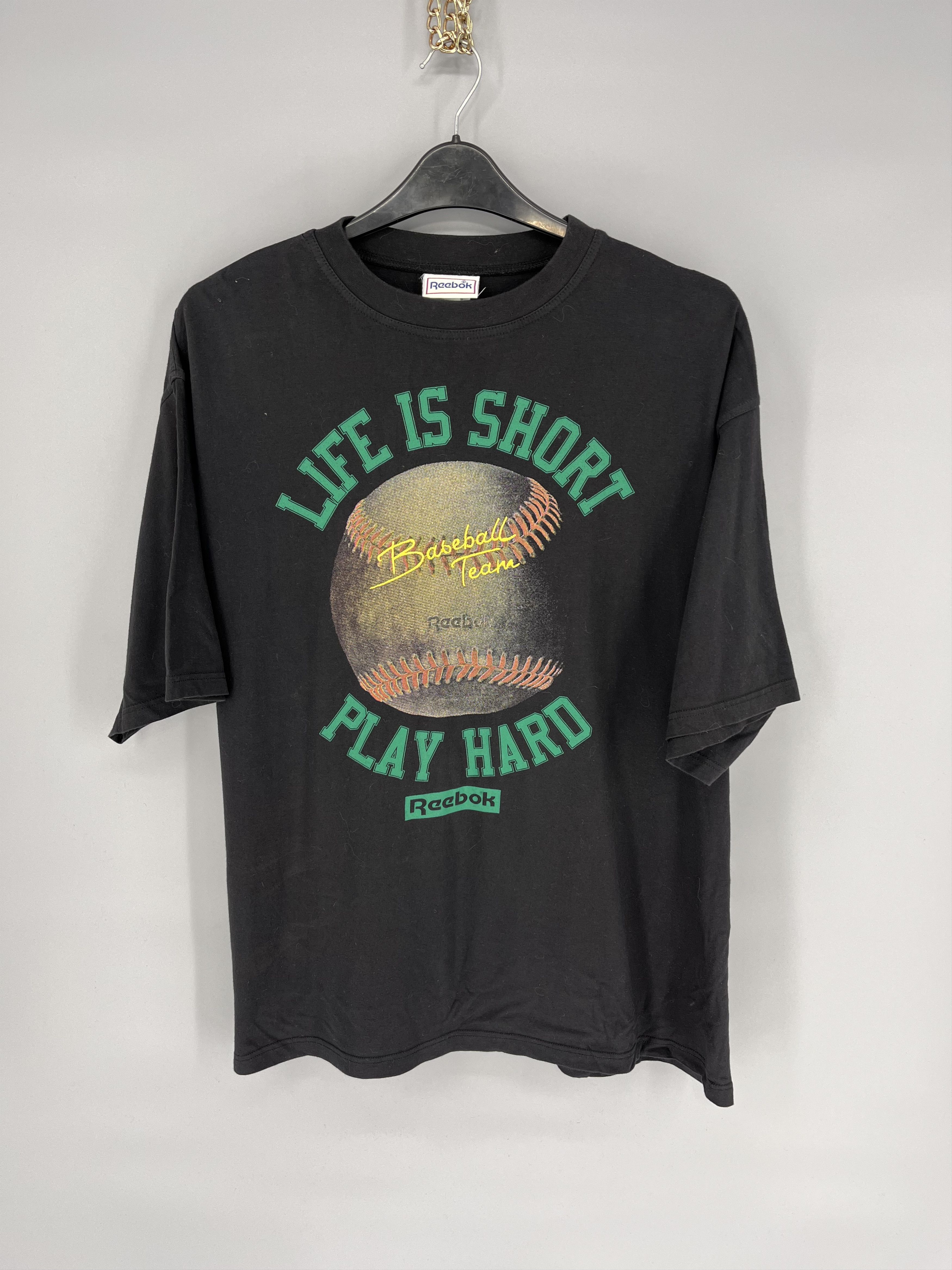 Reebok Vintage 90s Reebok ‘baseball “Life is short Play Hard” Size US XL / EU 56 / 4 - 1 Thumbnail