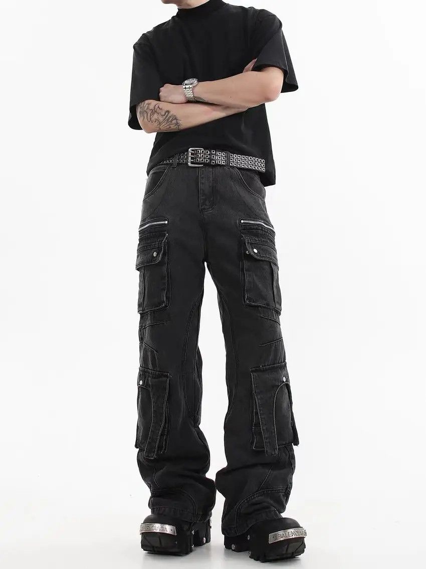 Designer × Japanese Brand Deconstructed Heavy Duty Workwear Denim Trousers Black Size US 30 / EU 46 - 1 Thumbnail