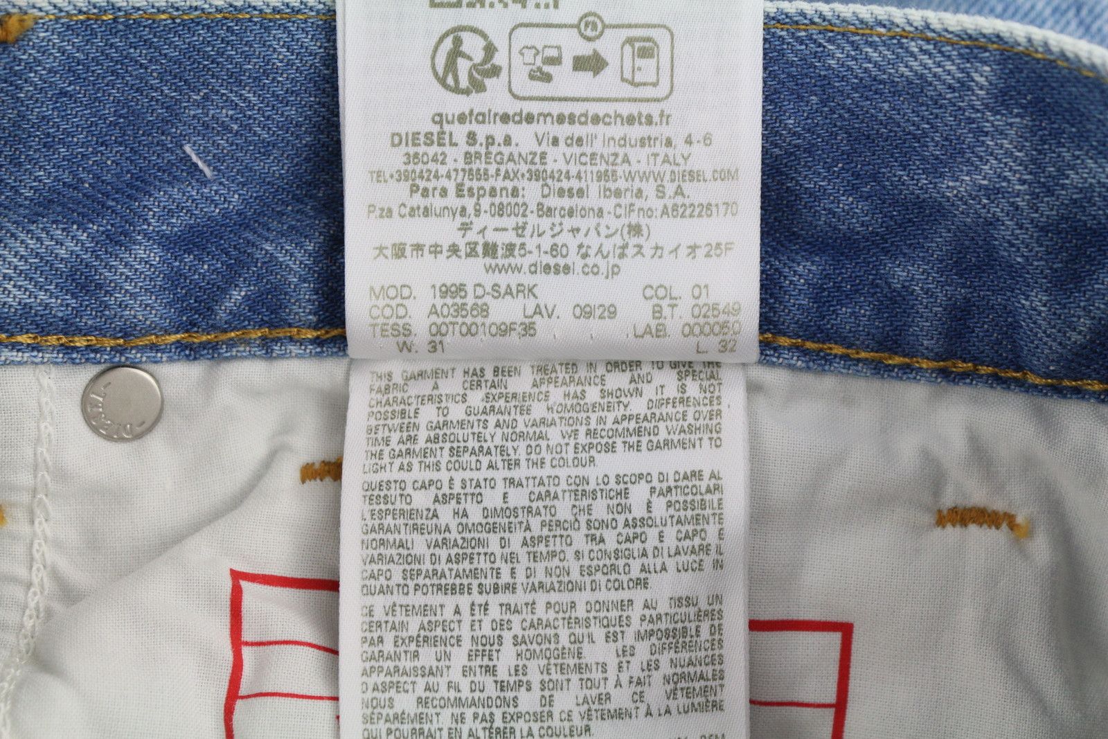Diesel 1995 D-SARK 09I29 W31/L32 Blue Slim Straight 85403 Size US 31 - 11 Thumbnail
