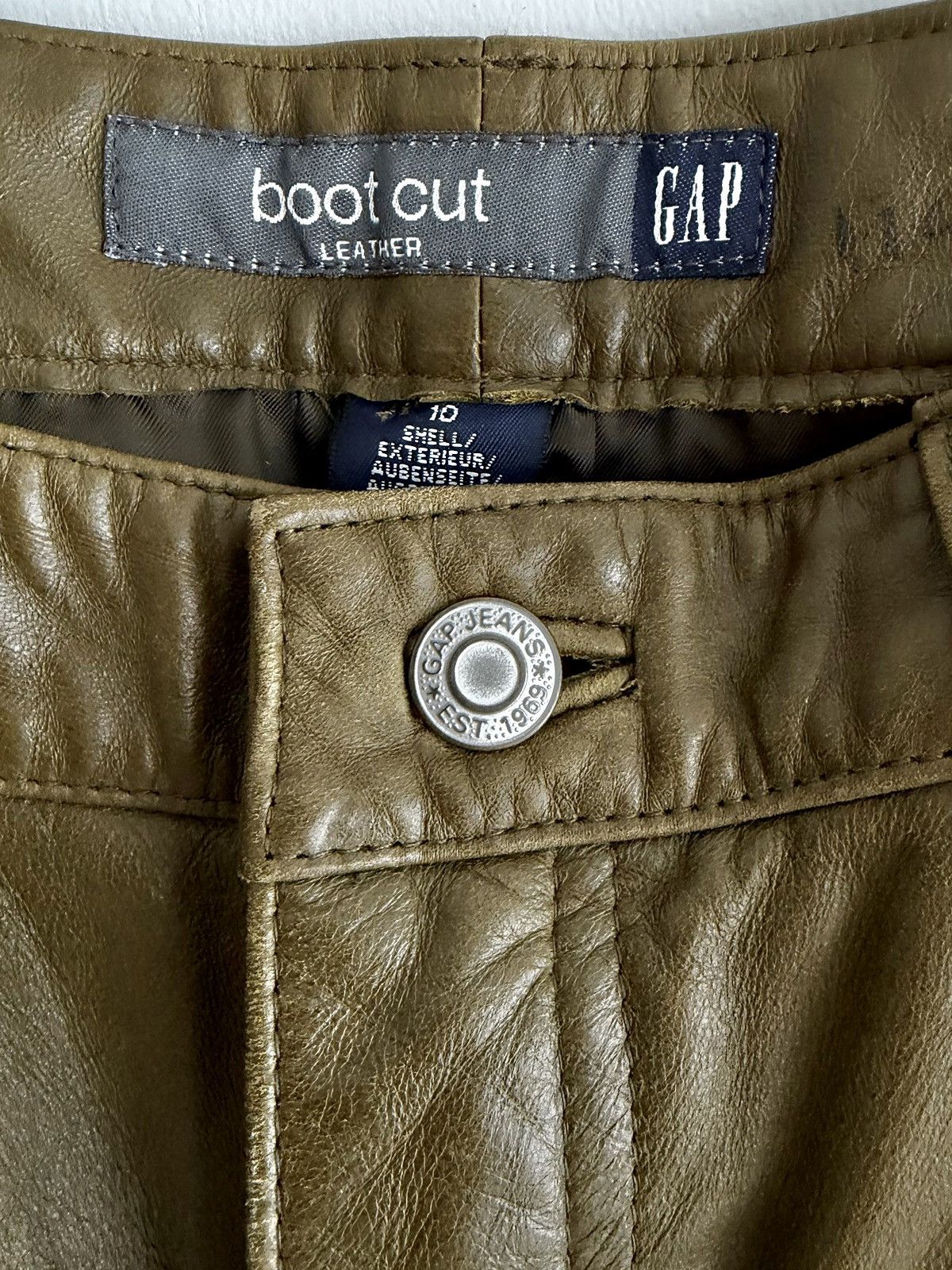 Gap 2000s Gap Moss Green Full Real Leather Boot Cut Pants Size US 30 / EU 46 - 3 Thumbnail
