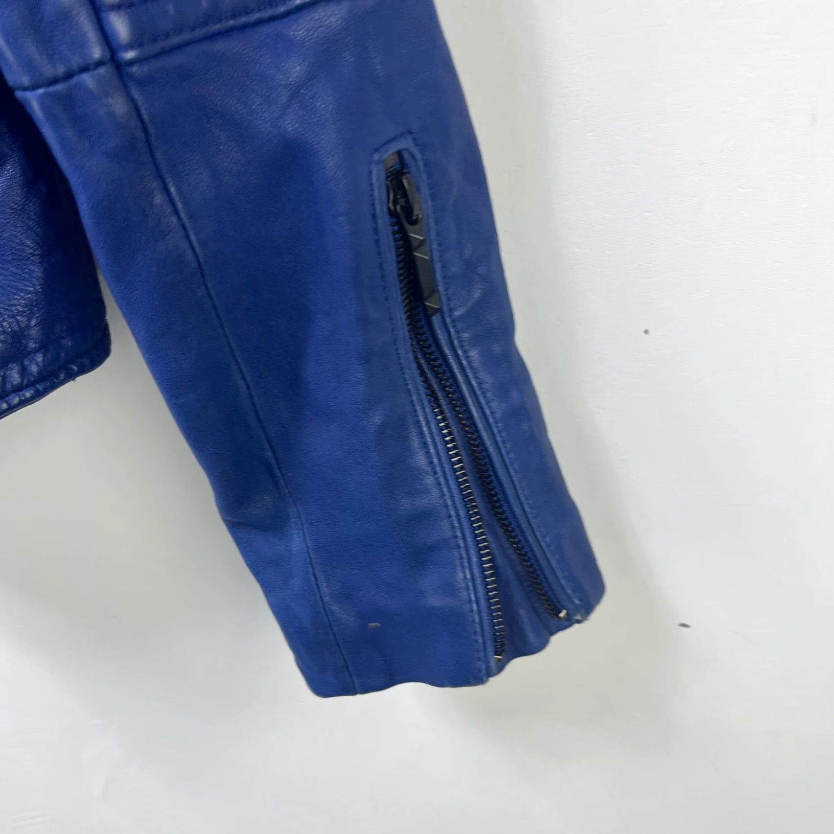 Bcbgmaxazria BCBGMAXAZRIA Leather Jacket Blue Women's Large Motorcycle Jacket Size L / US 10 / IT 46 - 4 Thumbnail