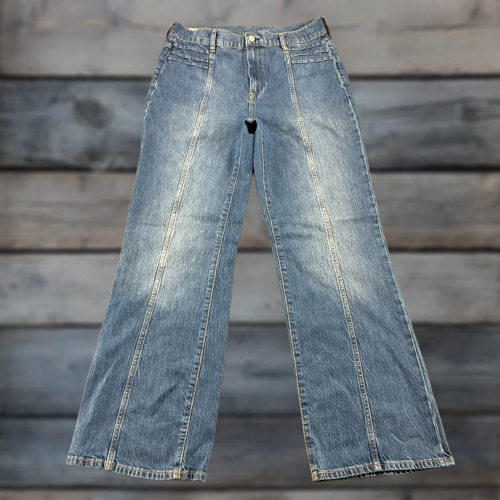 Gap VINTAGE not vintage? Gap Jeans Womens 30 10R Blue Flared High Rise Denim Jeans 5-Pocket 31in Inseam Medium Wash Distressed Stretch Womens" Size 32" / US 10 / IT 46 - 1 Thumbnail