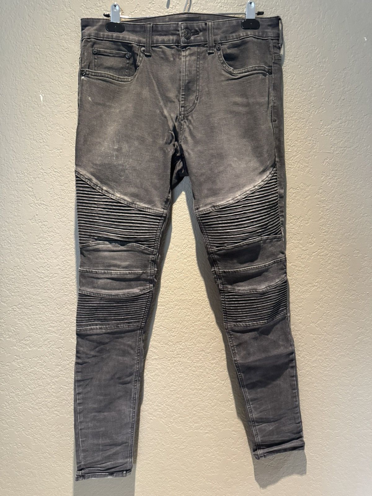 Pacsun Faded Black Stretchy Pacsun Ribbed Biker Denim Skinny Jeans Size US 30 / EU 46 - 1 Thumbnail