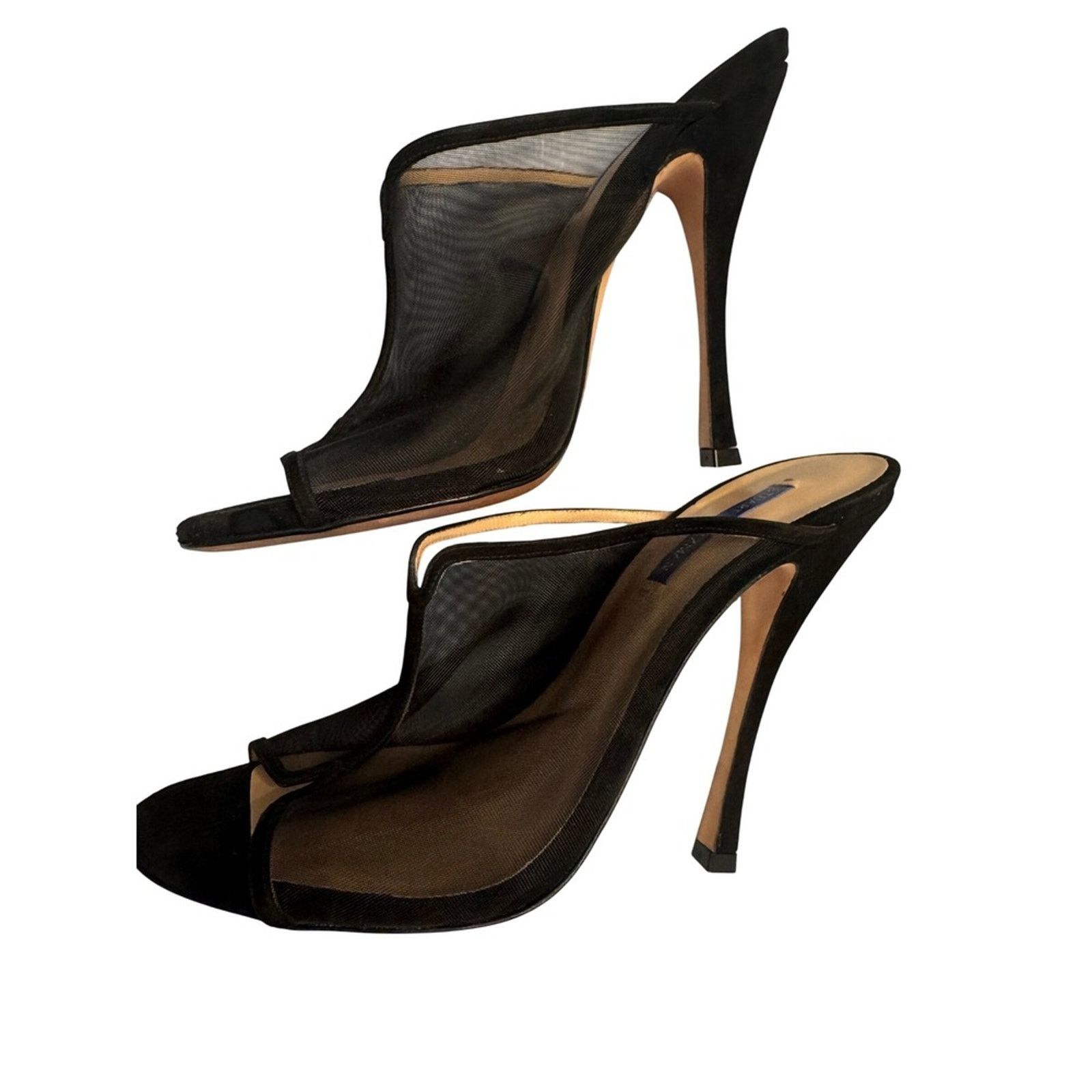 Stuart Weitzman Stuart Weitzman Women's Black Suede Mesh High Heel Mules Size US 11 / IT 41 - 1 Thumbnail