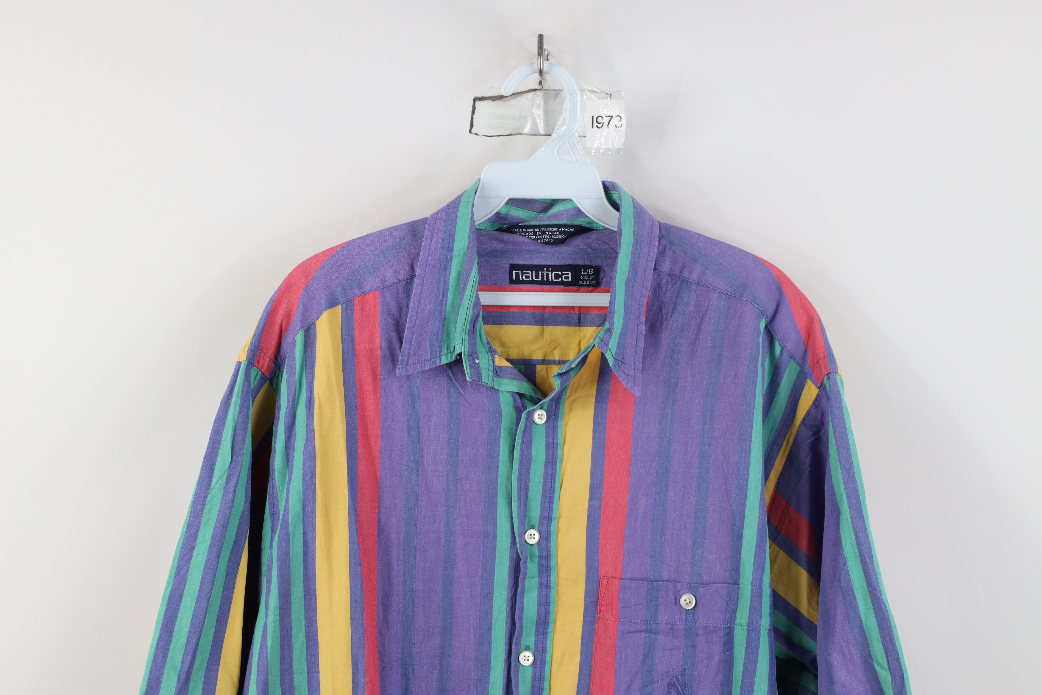 Nautica Vintage 90s Nautica Striped Short Sleeve Button Shirt Size US L / EU 52-54 / 3 - 2 Thumbnail