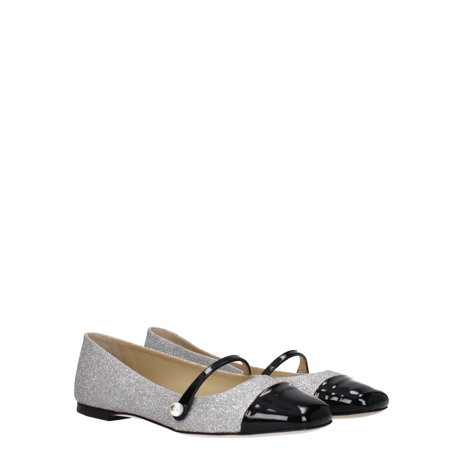 Jimmy Choo ob1o1e1124 Fabric Ballet Flats in Silver Black Size US 6 / IT 36 - 2 Thumbnail