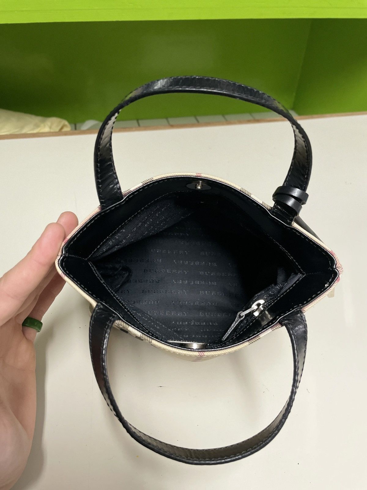 Burberry VTG BURBERRY Nova Check Leather-Canvas Tote Hand Bag Purse S Size ONE SIZE - 7 Thumbnail