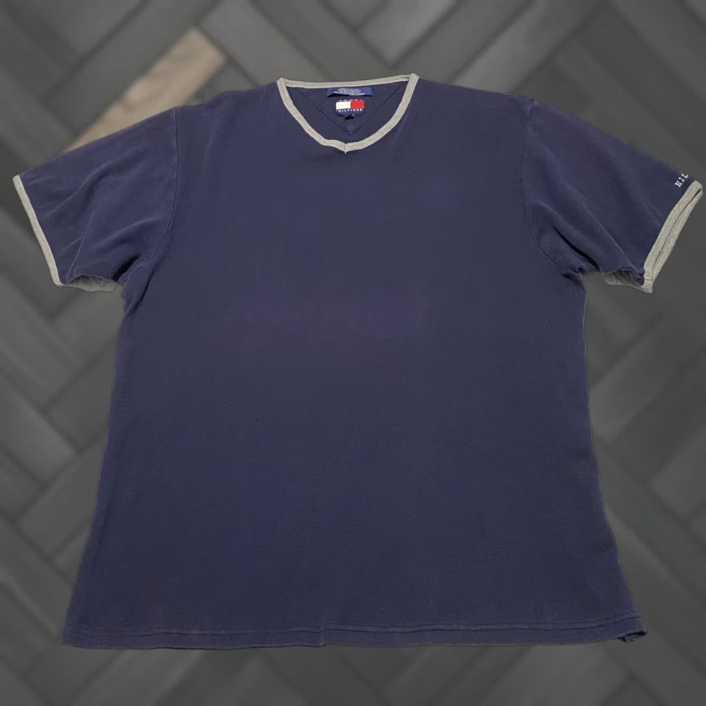 Tommy Hilfiger VINTAGE Tommy Hilfiger Ringer T-Shirt Mens XXL Navy Blue Gray V-Neck Cotton Tee Size US XXL / EU 58 / 5 - 1 Thumbnail