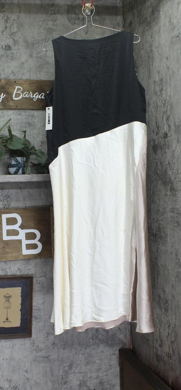 DKNY Dkny Satin Slip Dress Dd4k6d69 Black / Cloud / Eggshell 14 Size XL / US 12-14 / IT 48-50 - 2 Thumbnail