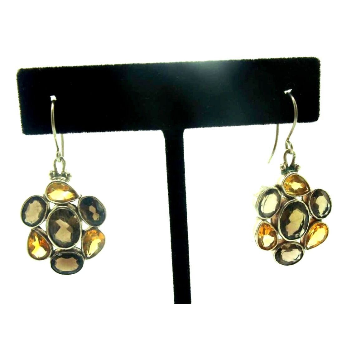 Other Nepal Silver Earrings Genuine Citrine & Amethyst 1-1/2" Drop Size ONE SIZE - 2 Thumbnail