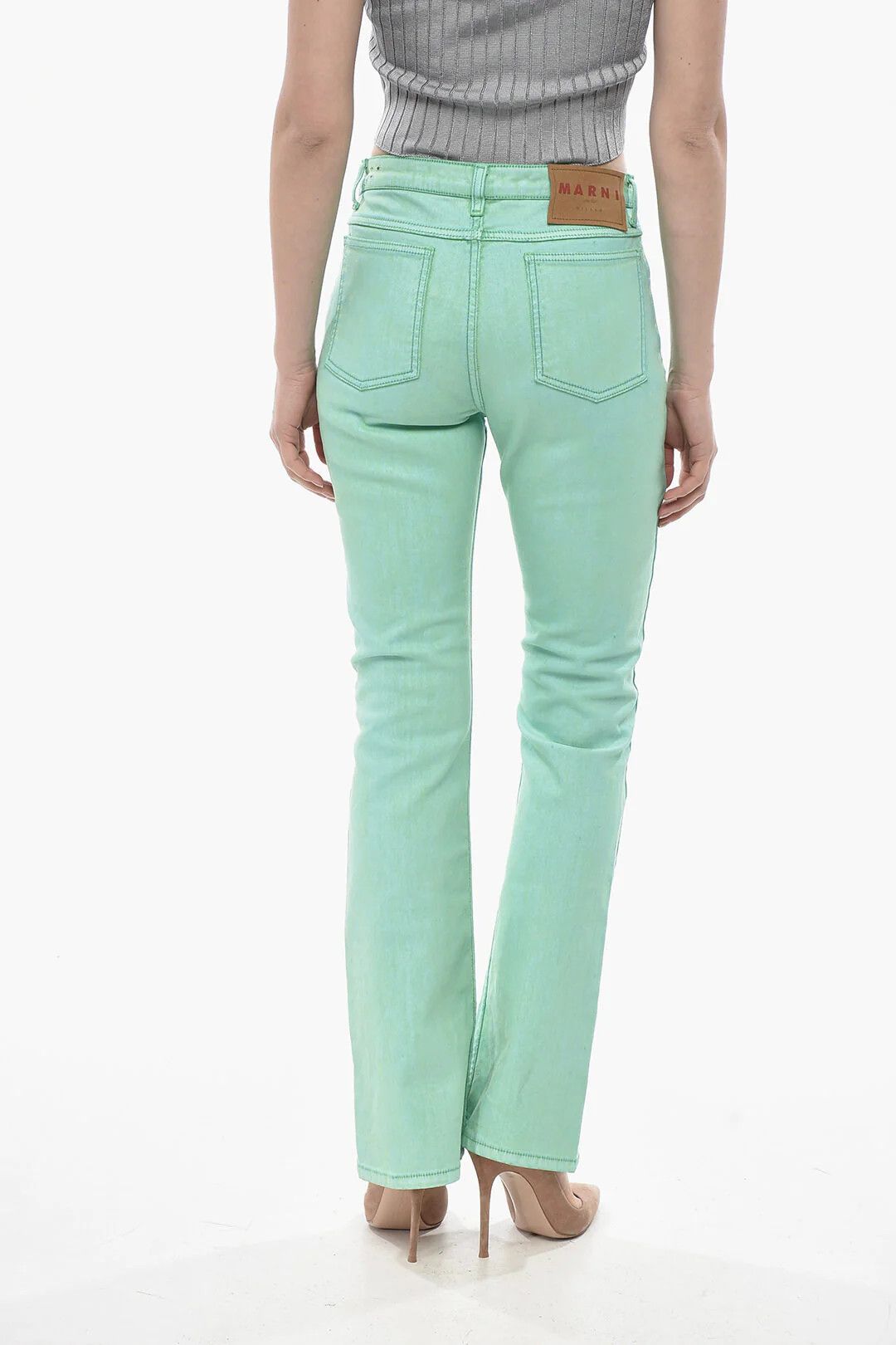 Marni og1mm0326 Coated Cotton Bootcut Pant in Green Size 28" / US 6 / IT 42 - 2 Thumbnail