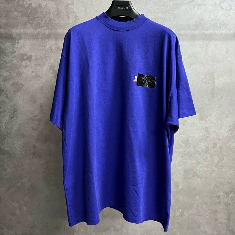 Balenciaga Balenciaga Blue solid letter logo logo straight short slee Size US XL / EU 56 / 4 - 1 Thumbnail