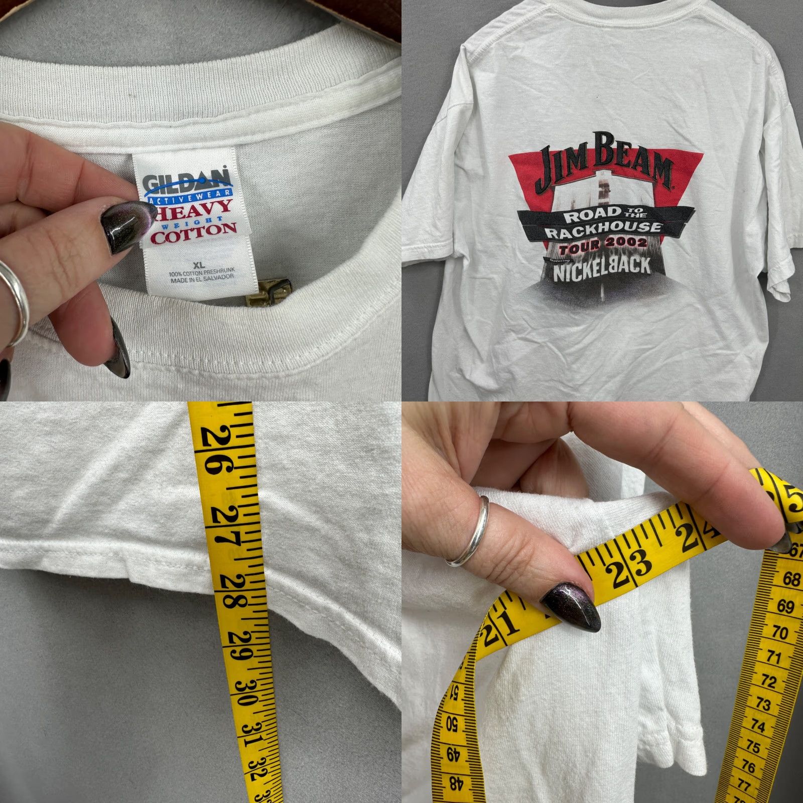 Gildan VINTAGE Nickelback 2002 Jim Beam Tour Tee Shirt L White Cotton Jersey Men T-Shirt 2002 Y2k Concert Music Shirt Nickelback Mens L White 2002 Tour Tee Size US L / EU 52-54 / 3 - 8 Thumbnail