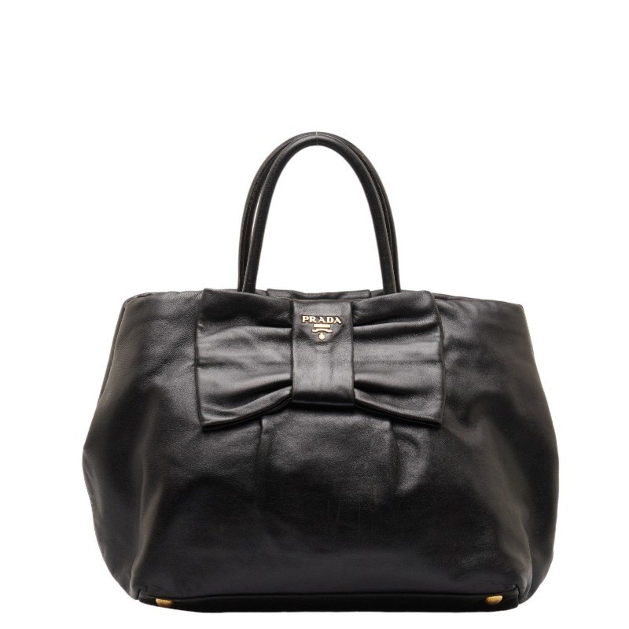image of Prada Bow Handbag Tote Bag Bn1601 Black Leather Women's