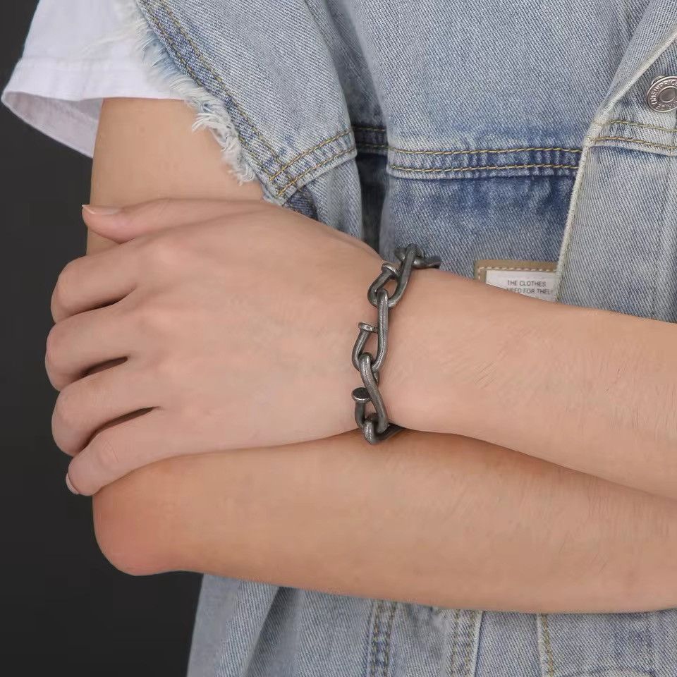 Vintage Oxidized Black Nail Link Chain Bracelet Size ONE SIZE - 2 Thumbnail