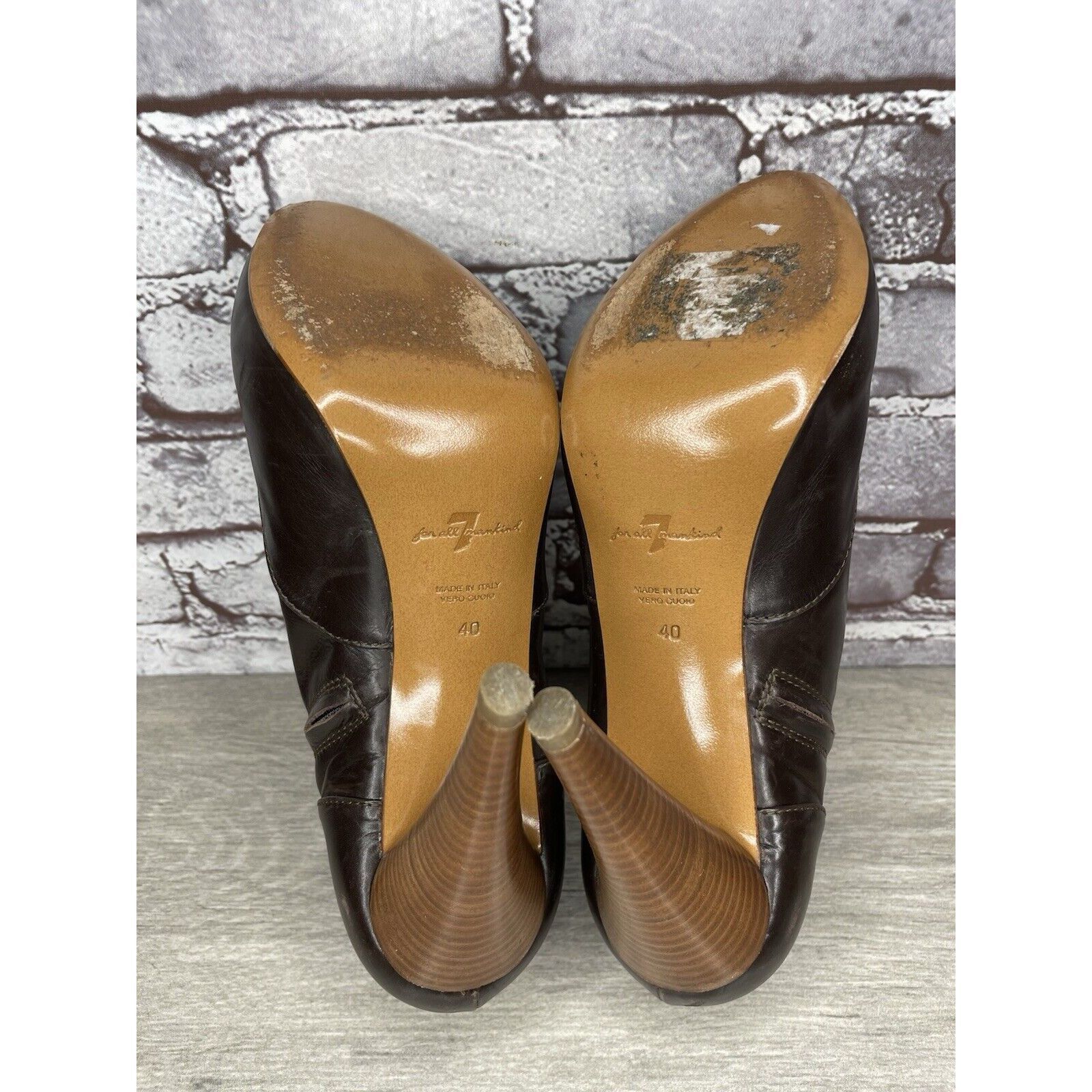 Seven 7 7 Seven for all Mankind Brown Leather Wooden Heel Booties Wo Size US 9.5 / IT 39.5 - 7 Thumbnail