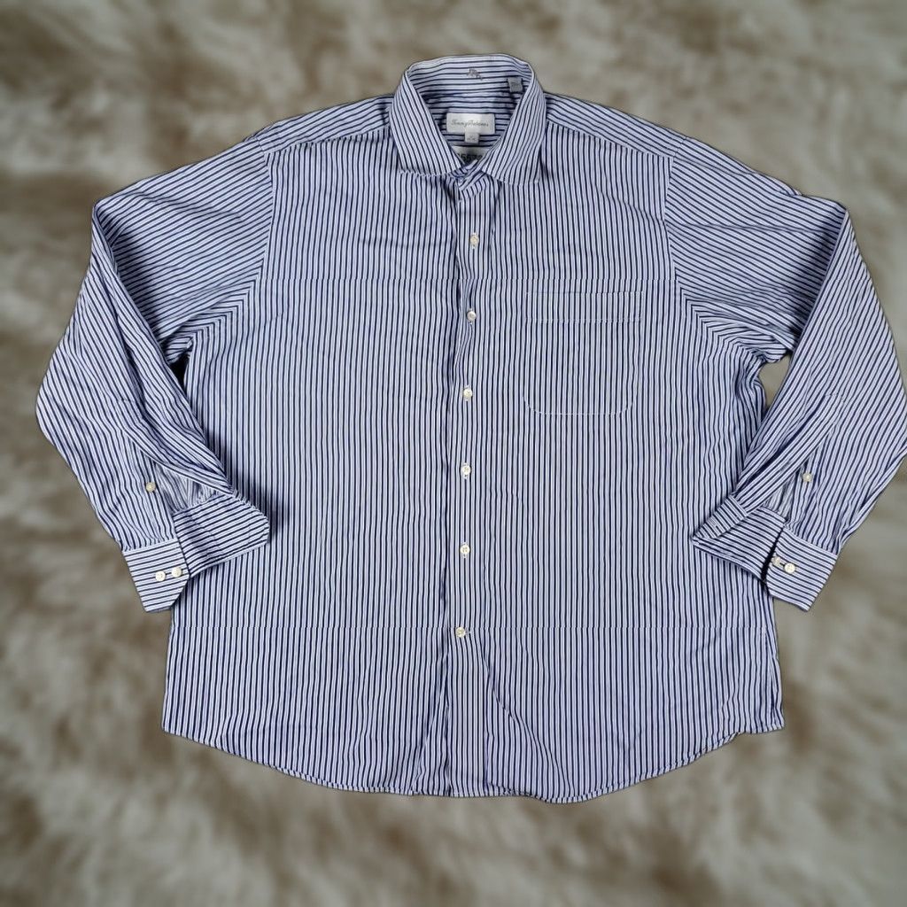 Tommy Bahama Tommy Bahama Shirt Mens Dress Shirt Striped Blue 100% Cotton Long Sleeve Button Up 17 Size 46R - 1 Thumbnail