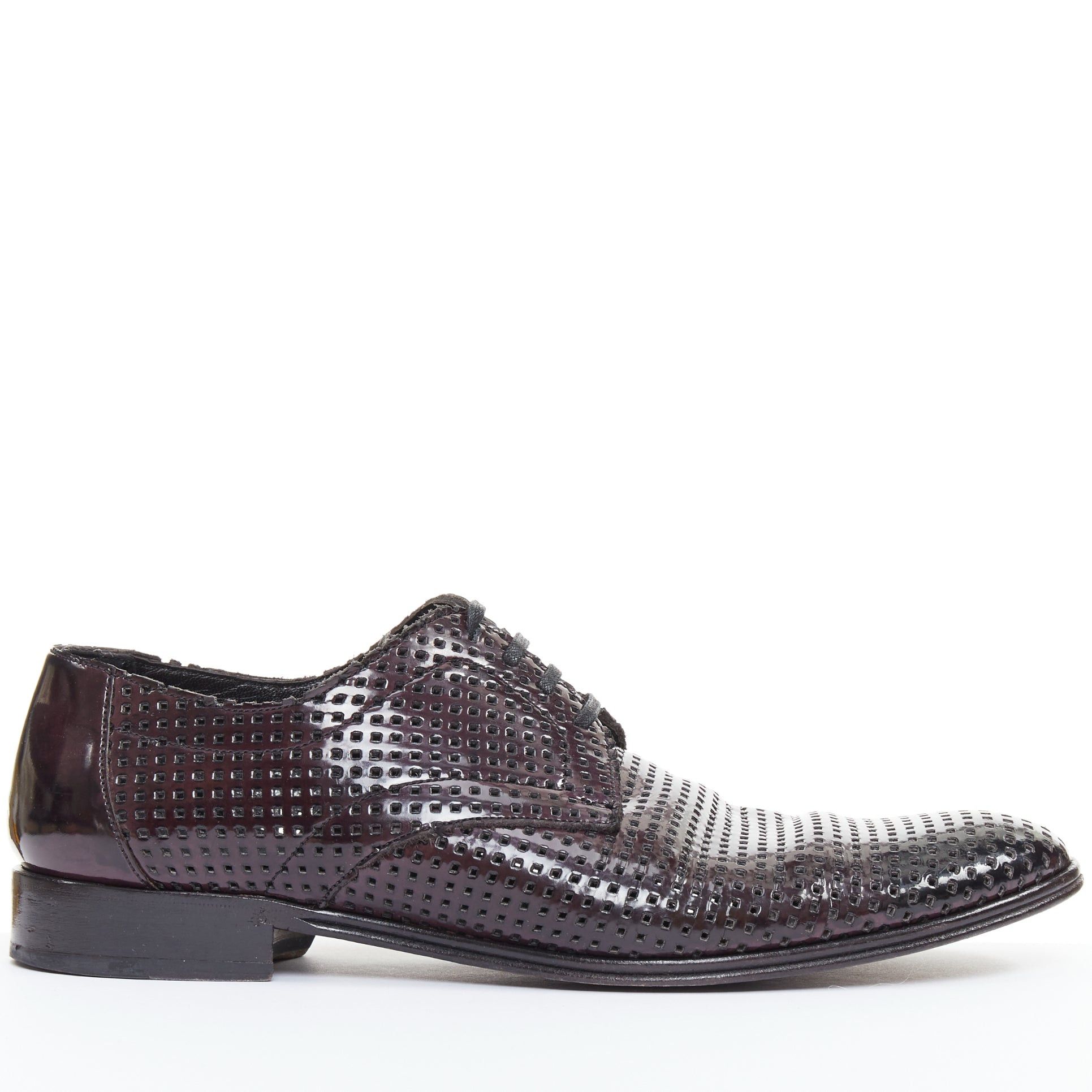 Dolce & Gabbana DOLCE GABBANA dark burgundy patent perforated square lace up brogues UK6 EU40 Size US 7 / EU 40 - 1 Thumbnail