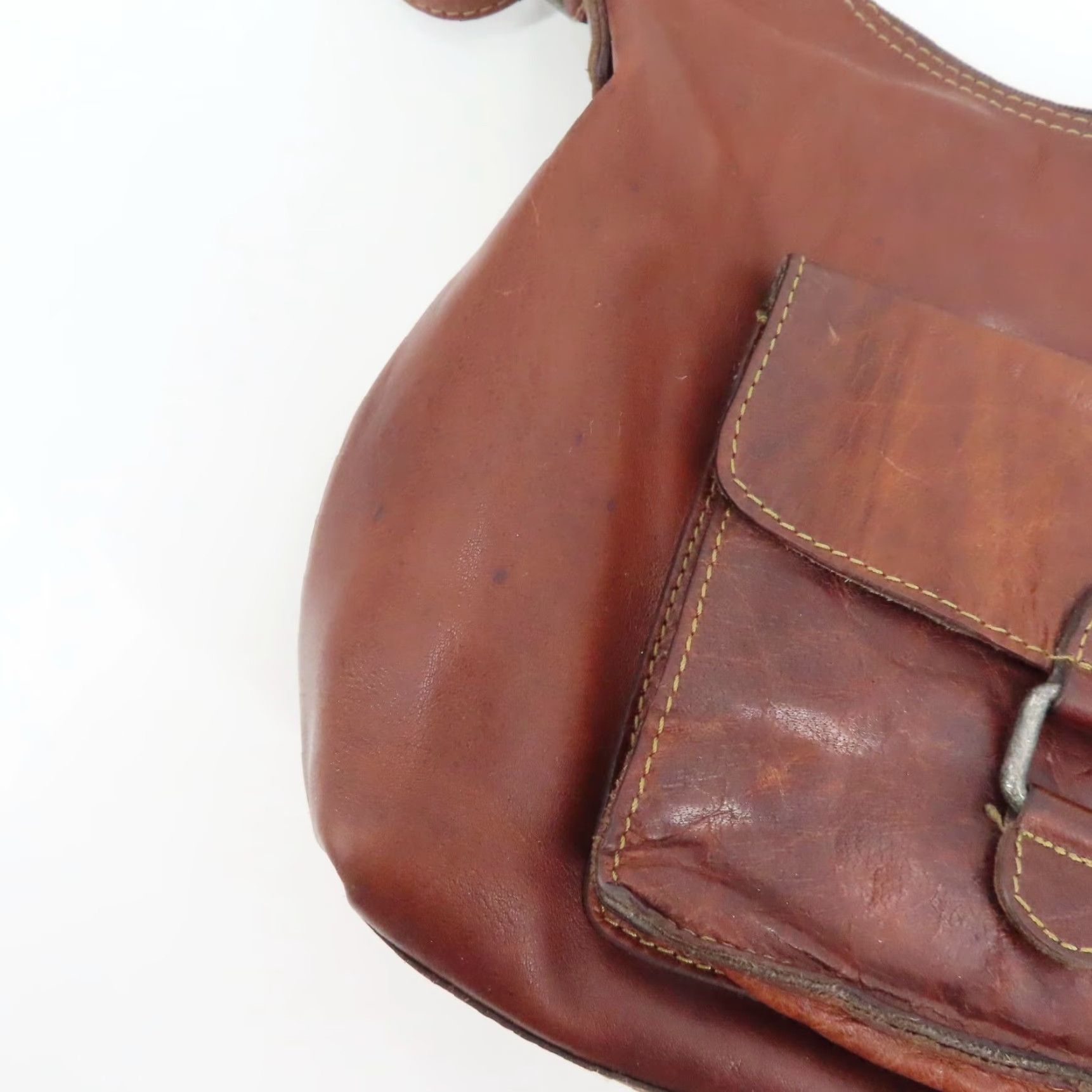George Jack Georges Distressed Brown Leather Shoulder Bag Handbag Purse Flap Pocket Size ONE SIZE - 3 Thumbnail