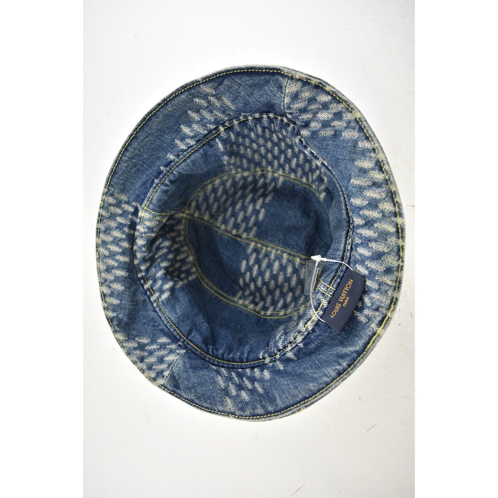 Louis Vuitton Louis Vuitton Nigo Wave Denim Logo Sun Bucket Hat M 58cm Size ONE SIZE - 9 Thumbnail