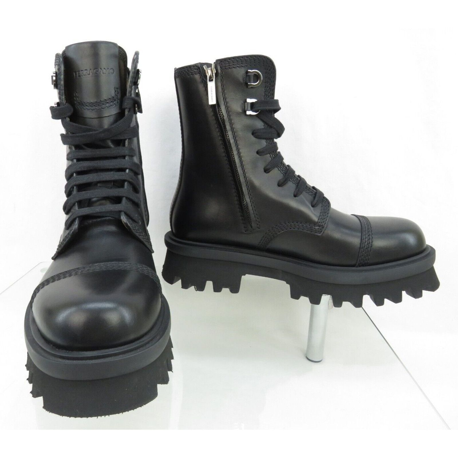 Salvatore Ferragamo FERRAGAMO FARAWAY BLACK LEATHER LOGO LACE ZIP BOOTS 10 M Size US 11 / EU 44 - 4 Thumbnail