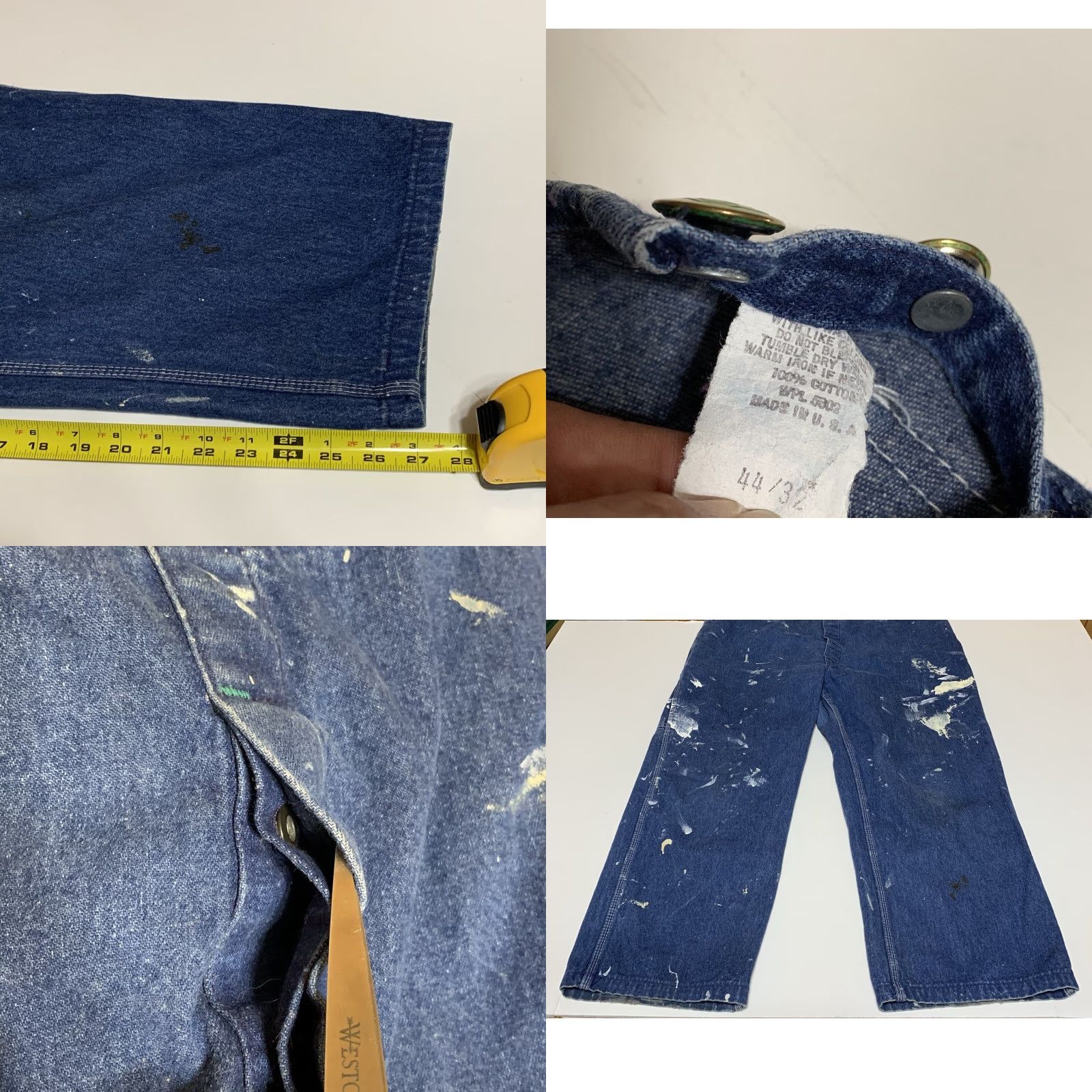 Denime VINTAGE Liberty Overalls Denim Blue Distressed Paint Stained Men’s Measures 44x27 Jeans Work Farmer Pockets Size US 44 / EU 60 - 8 Thumbnail
