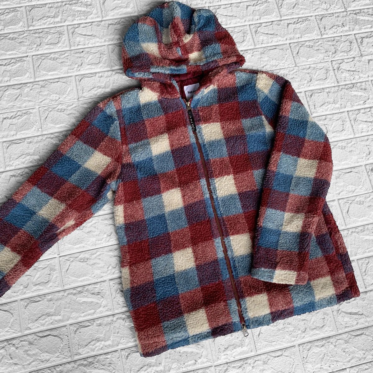 Issey Miyake Ne Net Bear Ear Patern Checkered Fleece Hoodie Jacket Size US M / EU 48-50 / 2 - 2 Thumbnail