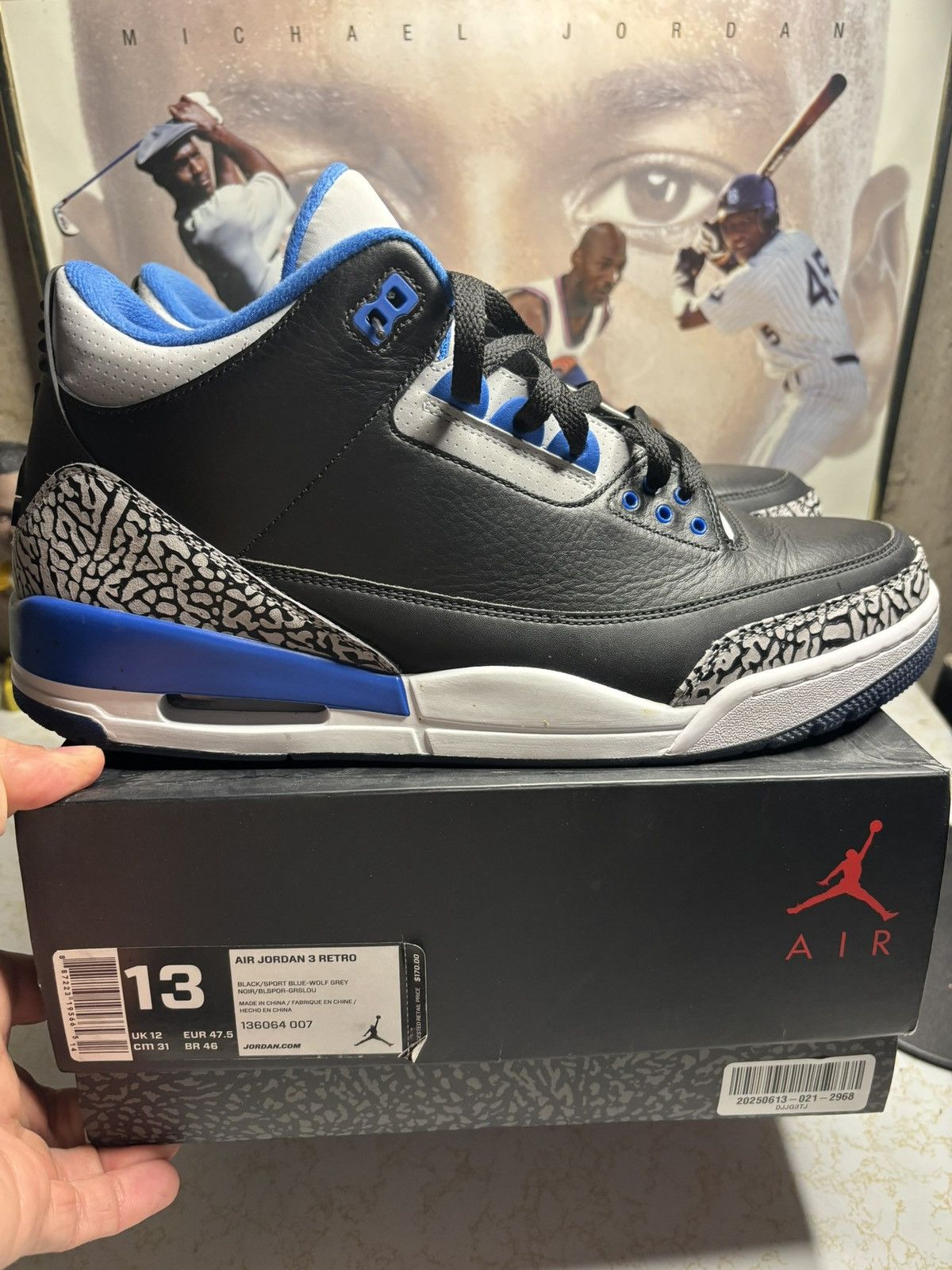 Jordan Brand Jordan Retro 3 ‘sport blue’ Size US 13 / EU 46 - 1 Thumbnail